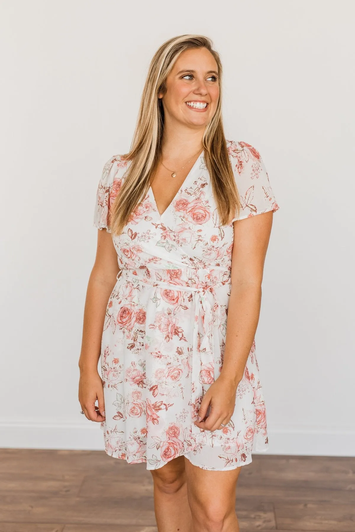 Divine Days Floral Wrap Dress- Ivory