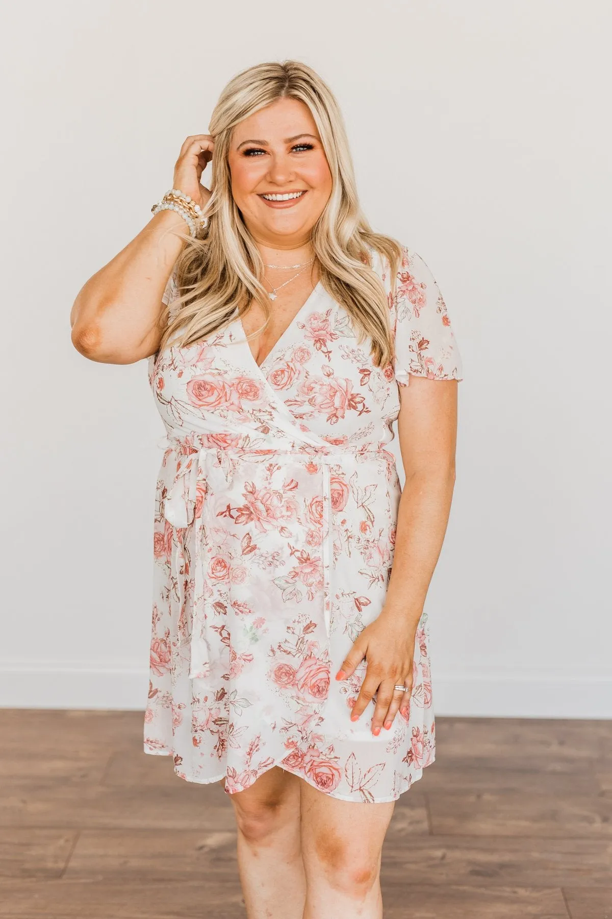 Divine Days Floral Wrap Dress- Ivory