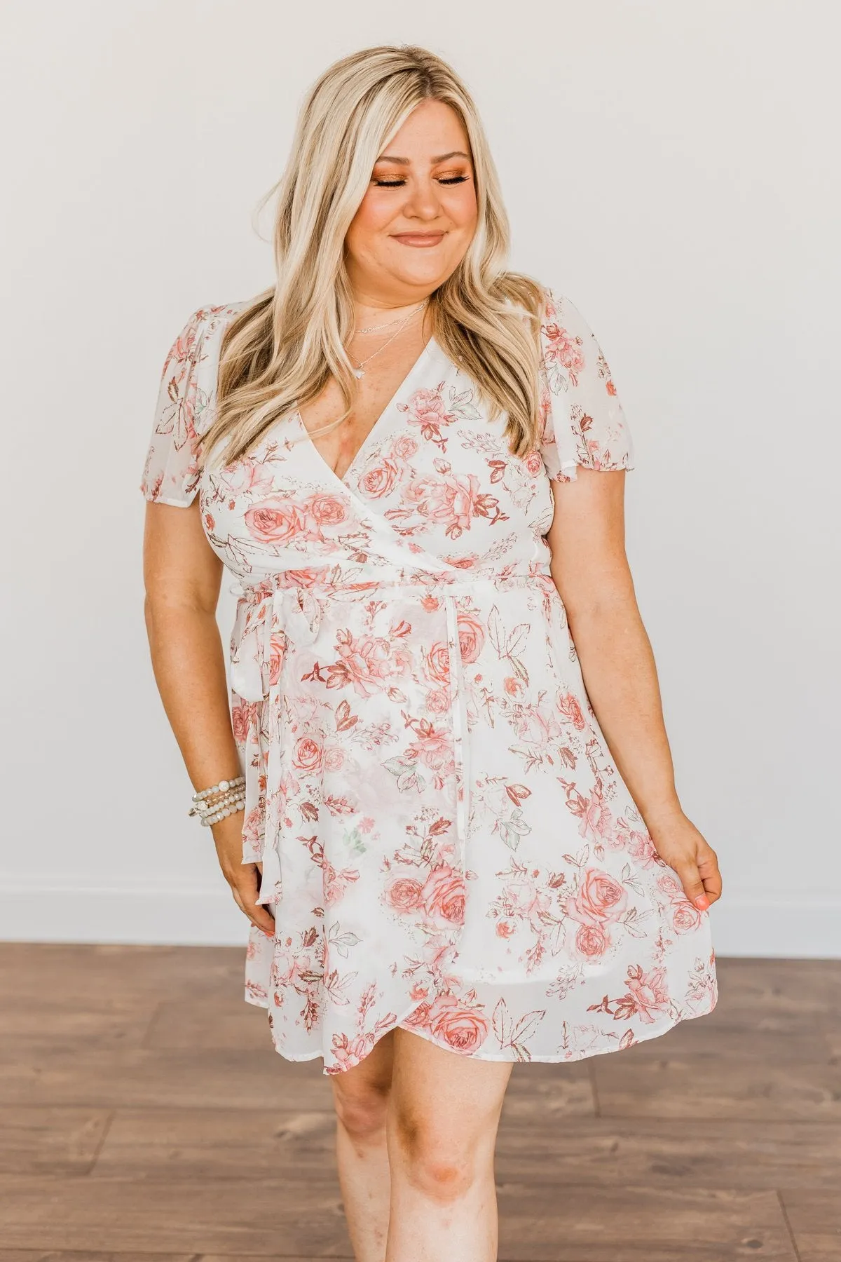 Divine Days Floral Wrap Dress- Ivory