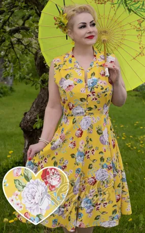 Dolly and Dotty Poppy Shirt Dress in Yellow Floral - XL left only