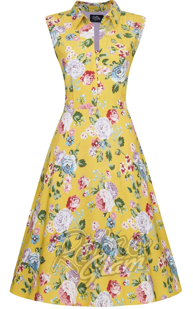 Dolly and Dotty Poppy Shirt Dress in Yellow Floral - XL left only