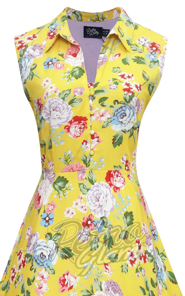 Dolly and Dotty Poppy Shirt Dress in Yellow Floral - XL left only