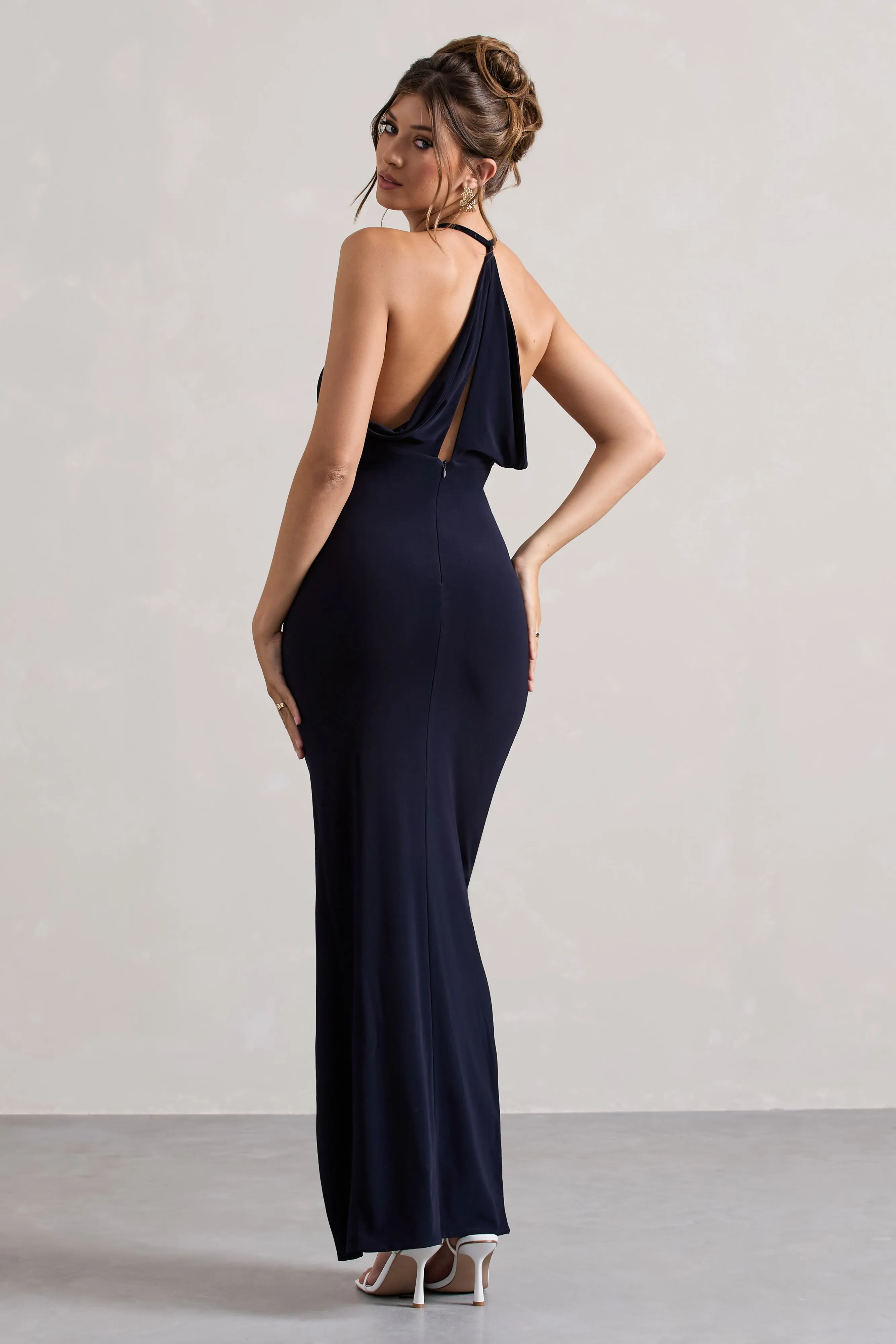 Domenica | Navy Halter-Neck Wrap Maxi Dress