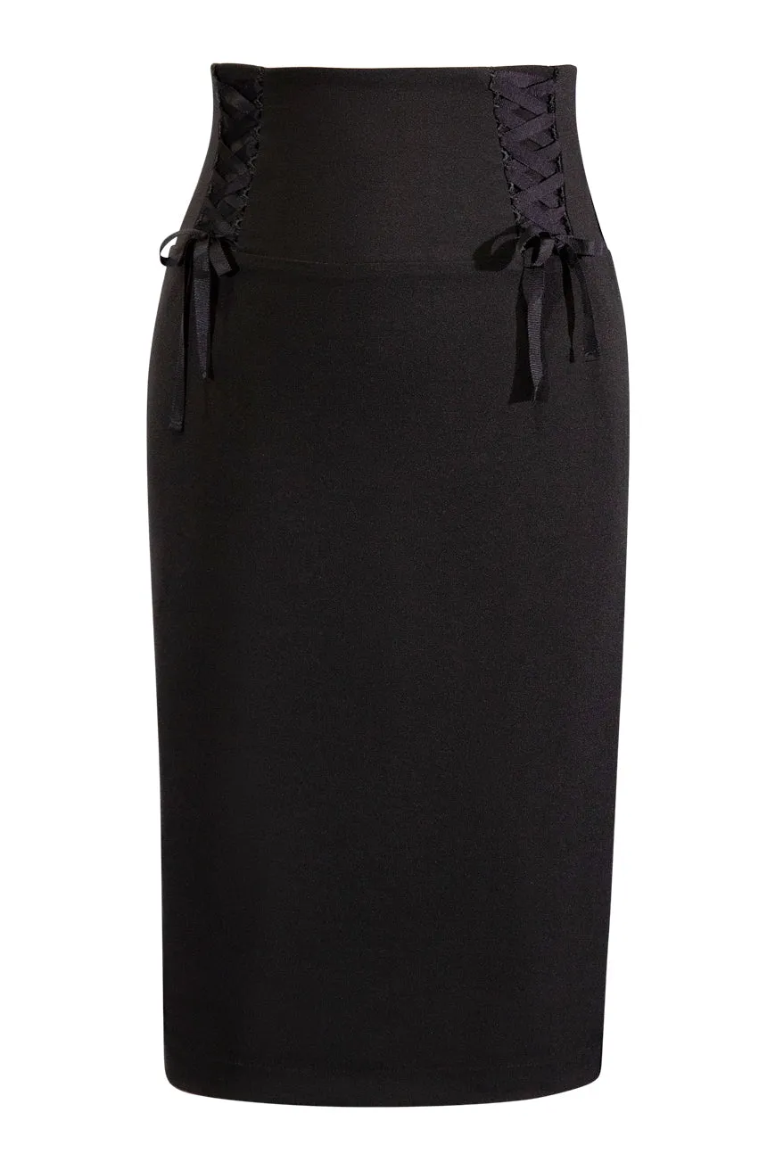 Dorchester Suite 17 Lace Up Wiggle Skirt (Black)