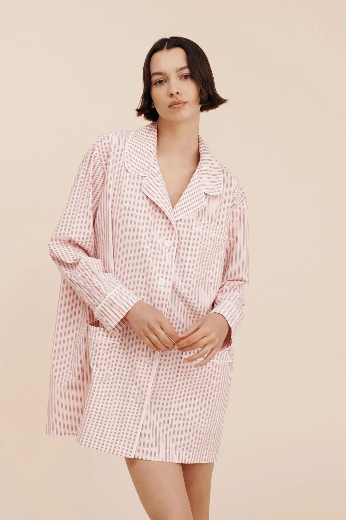 EDIE SHIRT DRESS - STRAWBERRY STRIPE