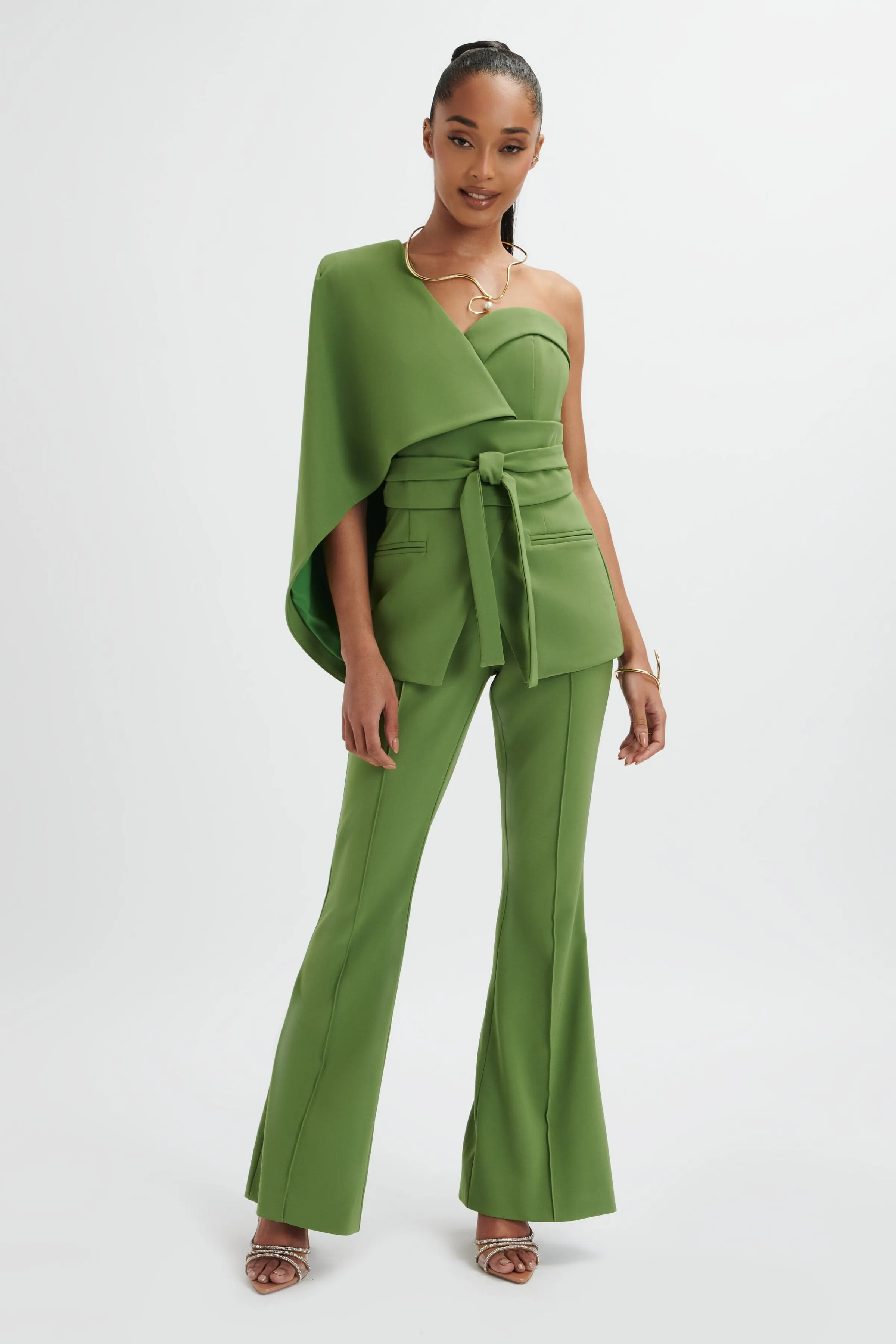 EMELIE Fit & Flare Tailored Trouser In Green