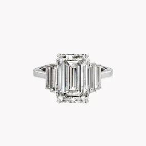 Emerald Cut Engagement Ring with Side Step Baguettes