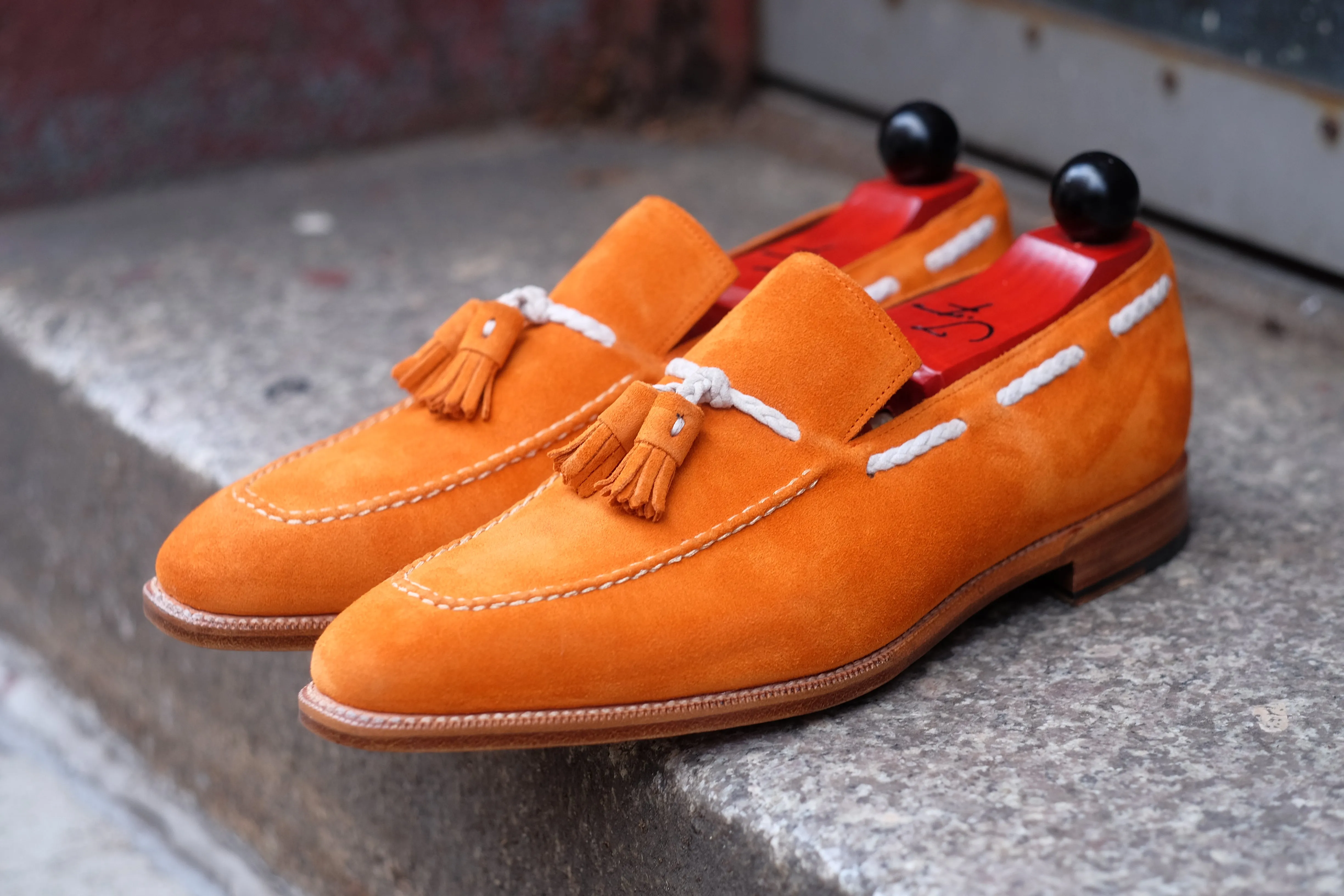 Eskapa - MTO - Orange Suede / Natural Stitching - LPB Last - Single Leather Sole