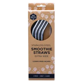 Ever Eco Stainless Steel Smoothie Straws (Extra Wide) - 4 Pack + brush - Bent