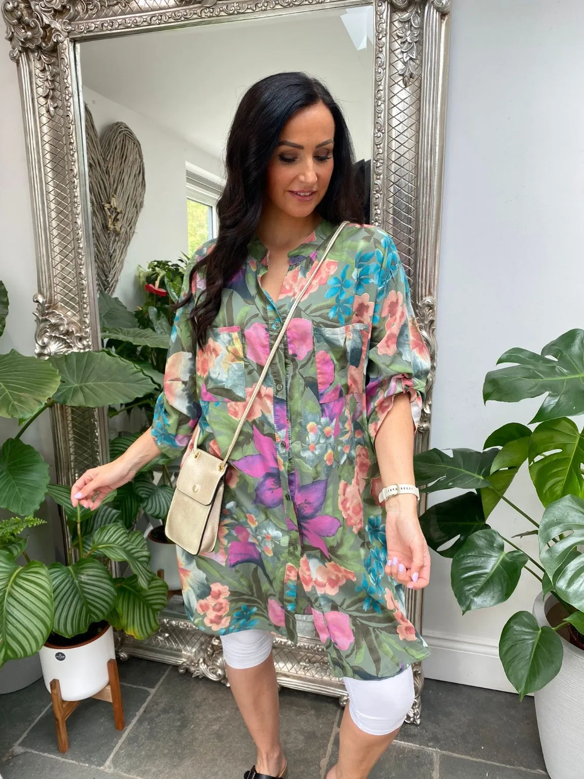 Flower Print Shirt Dress Polly