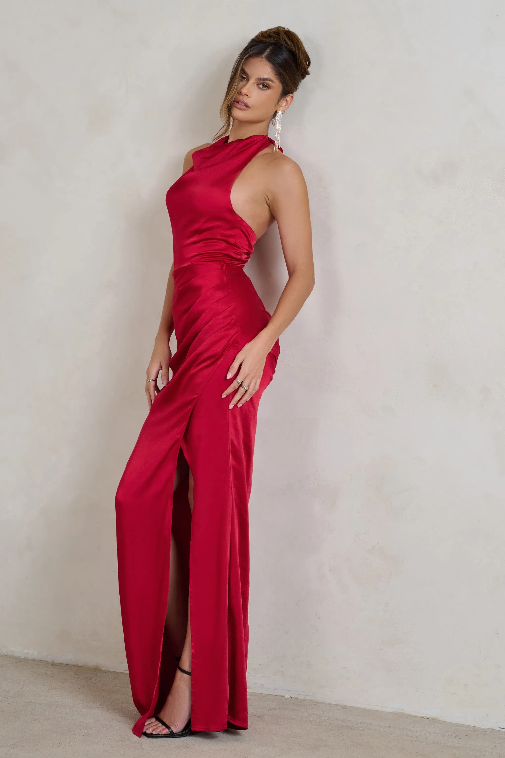 Forever Feature | Berry Red High Neck Wrap Maxi Dress