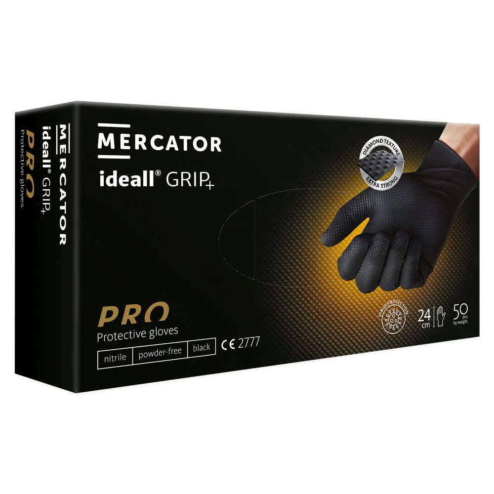 G306 - Mercator Black Ideall Grip PF Nitrile Gloves, 1 x 50