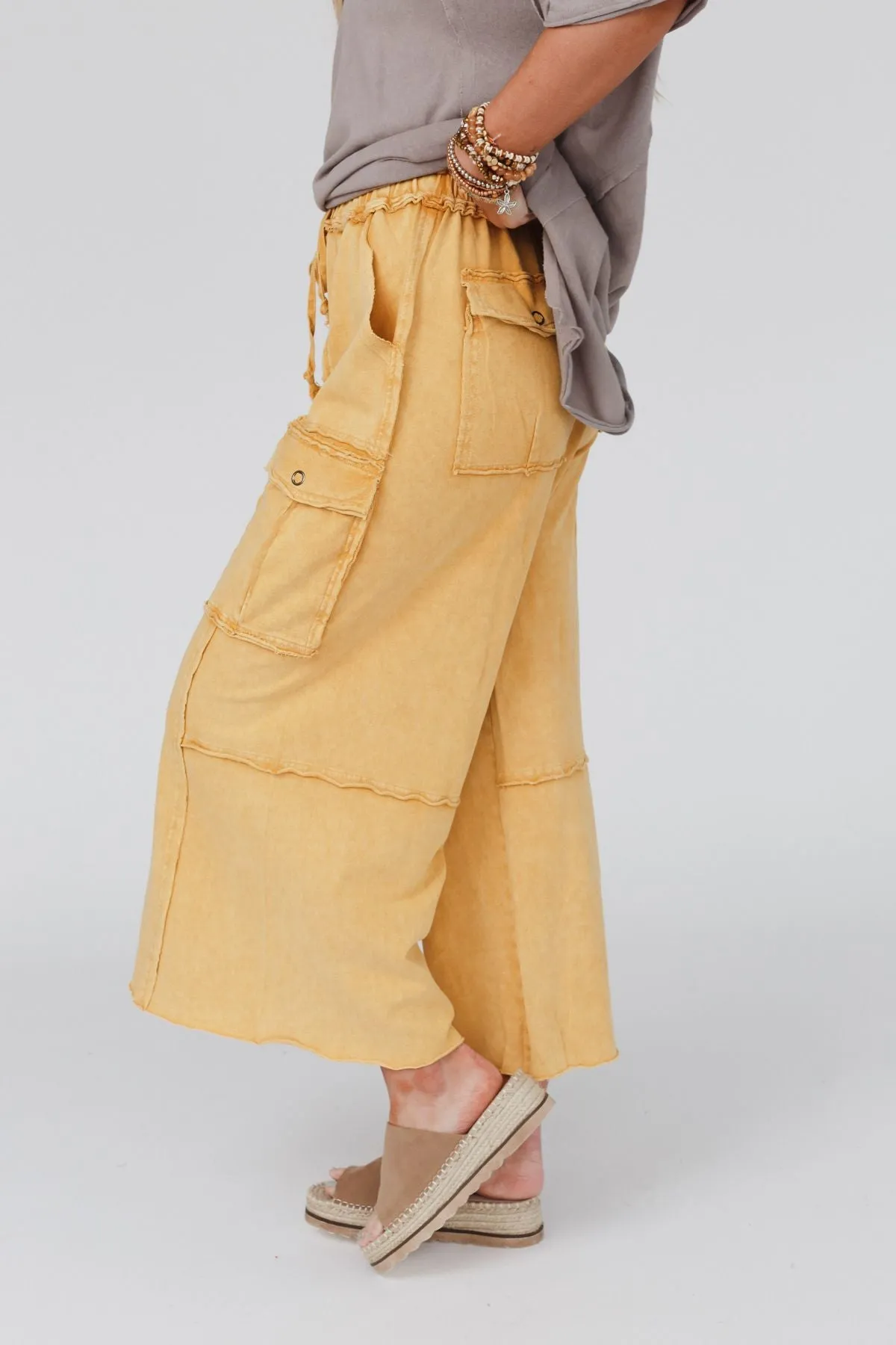 Game On Cargo Wide Leg Pant - Mustard