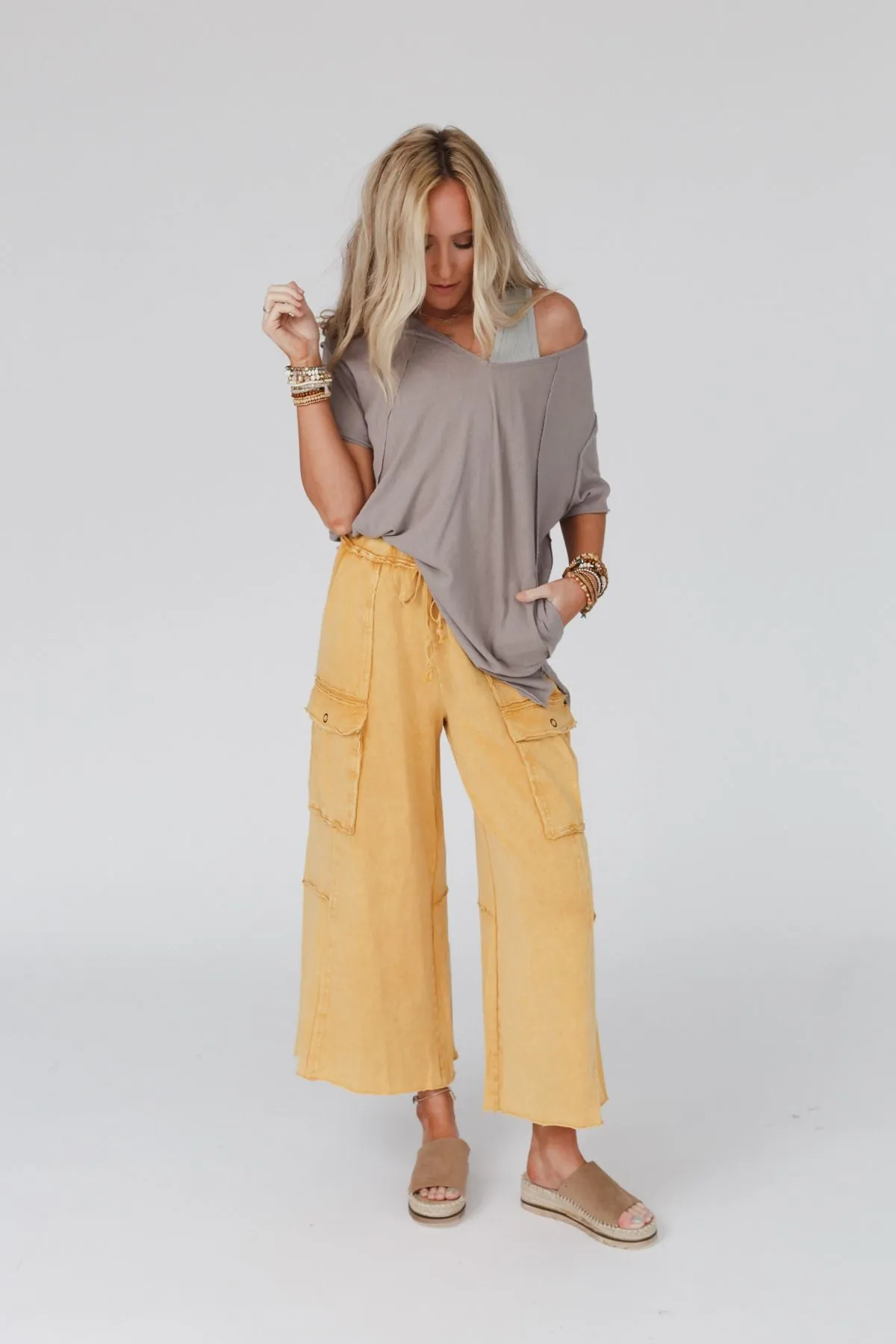 Game On Cargo Wide Leg Pant - Mustard