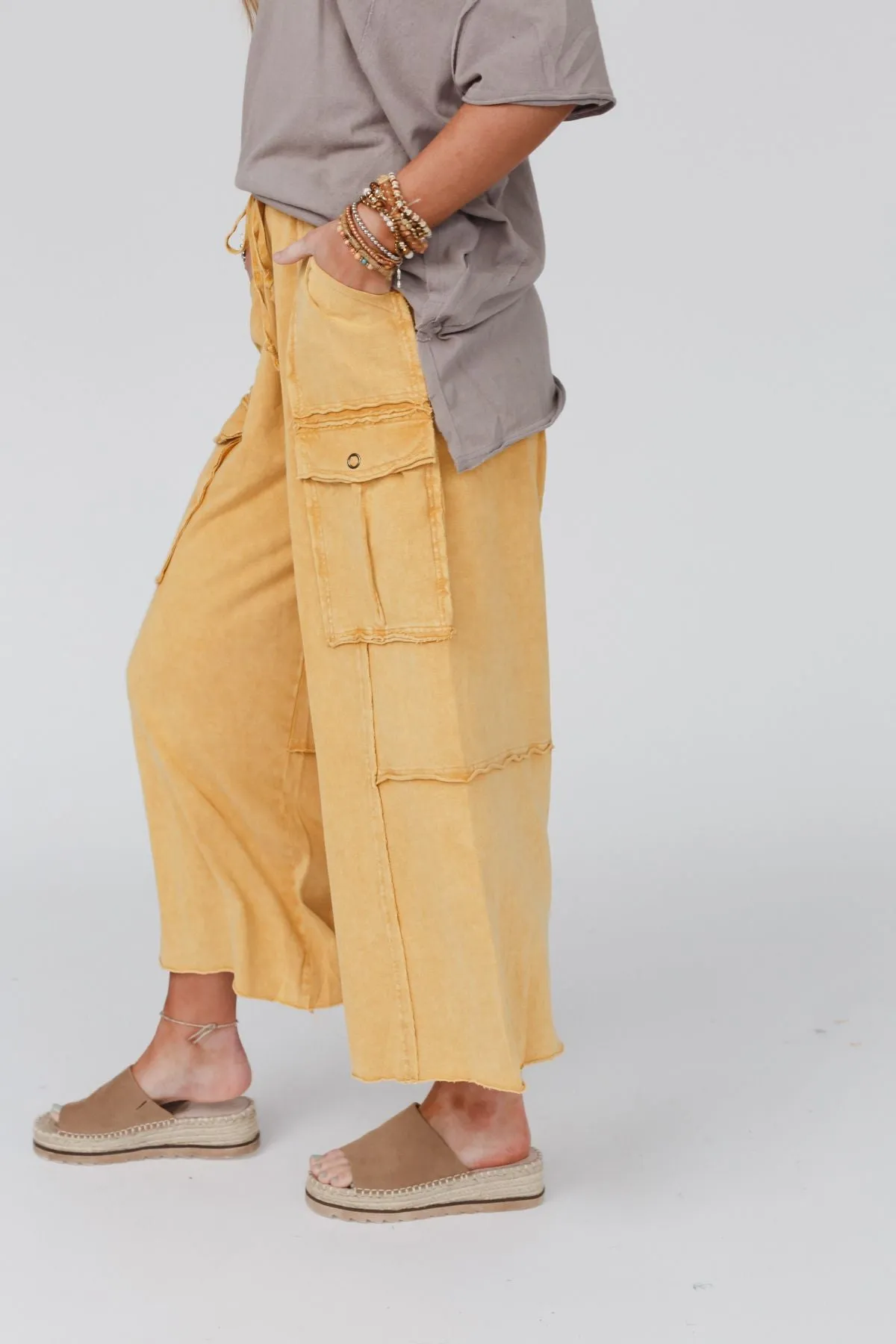 Game On Cargo Wide Leg Pant - Mustard