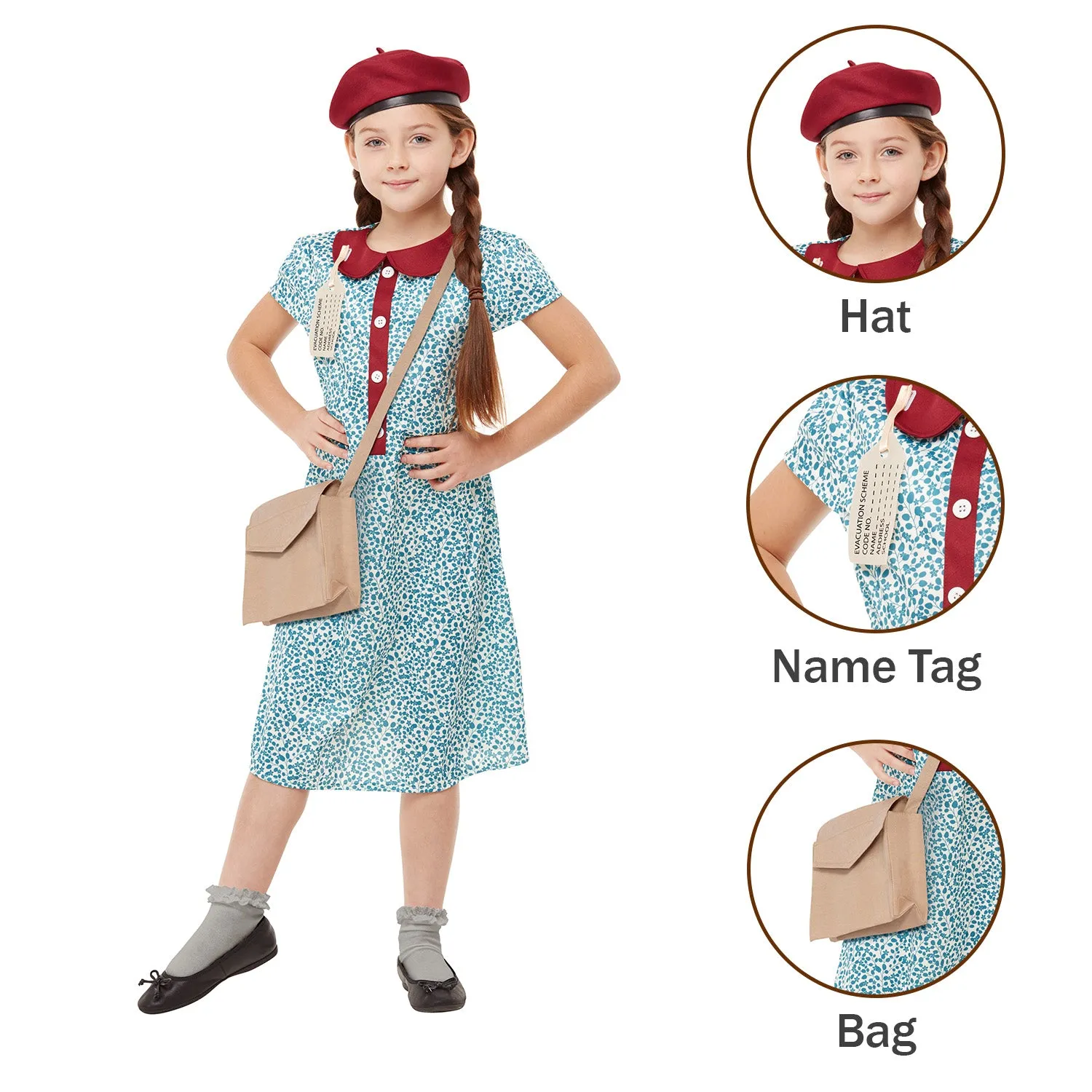 Girls 1940s WW2 Wartime Historical Book Day Fancy Dress Costume