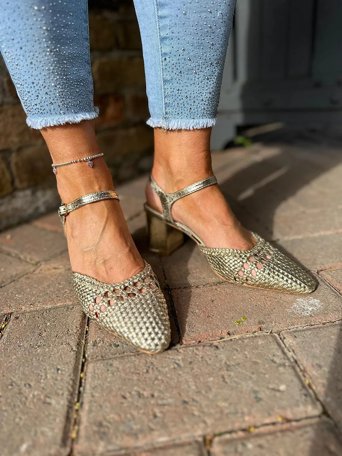 Gold Woven Heels