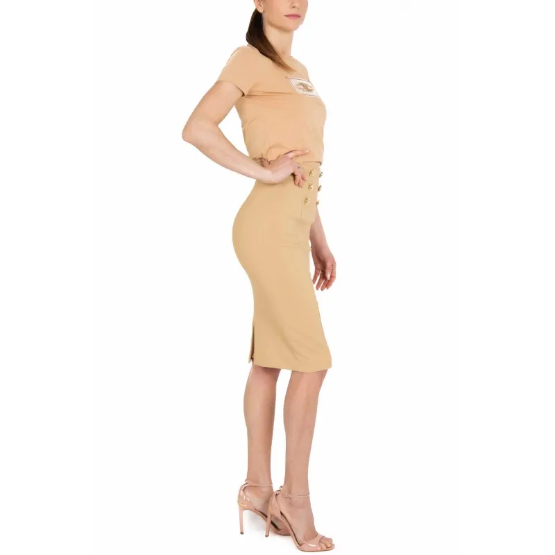 GONNA LONGUETTE IN DOPPIO CREPE STRETCH, CAMMELLO