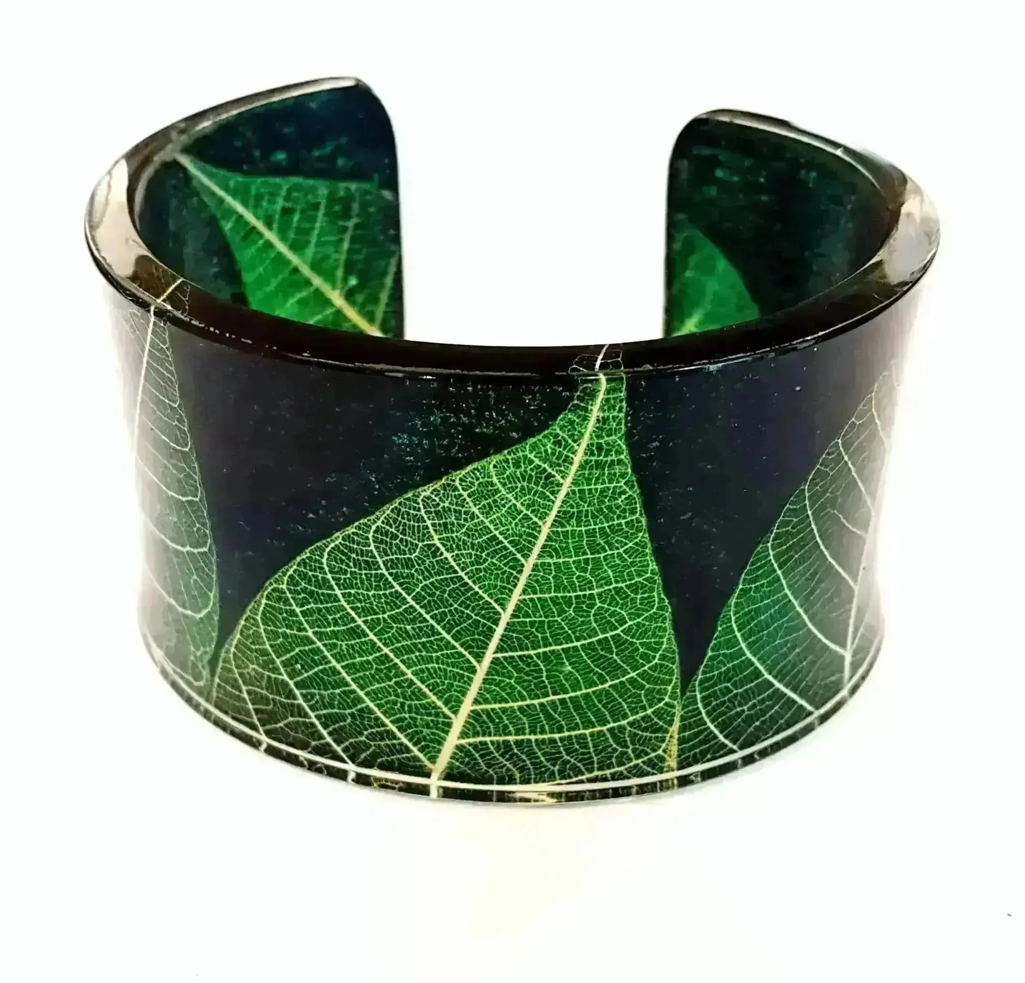 Green Skeleton Leaf  Wide Cuff | Recycled Perspex