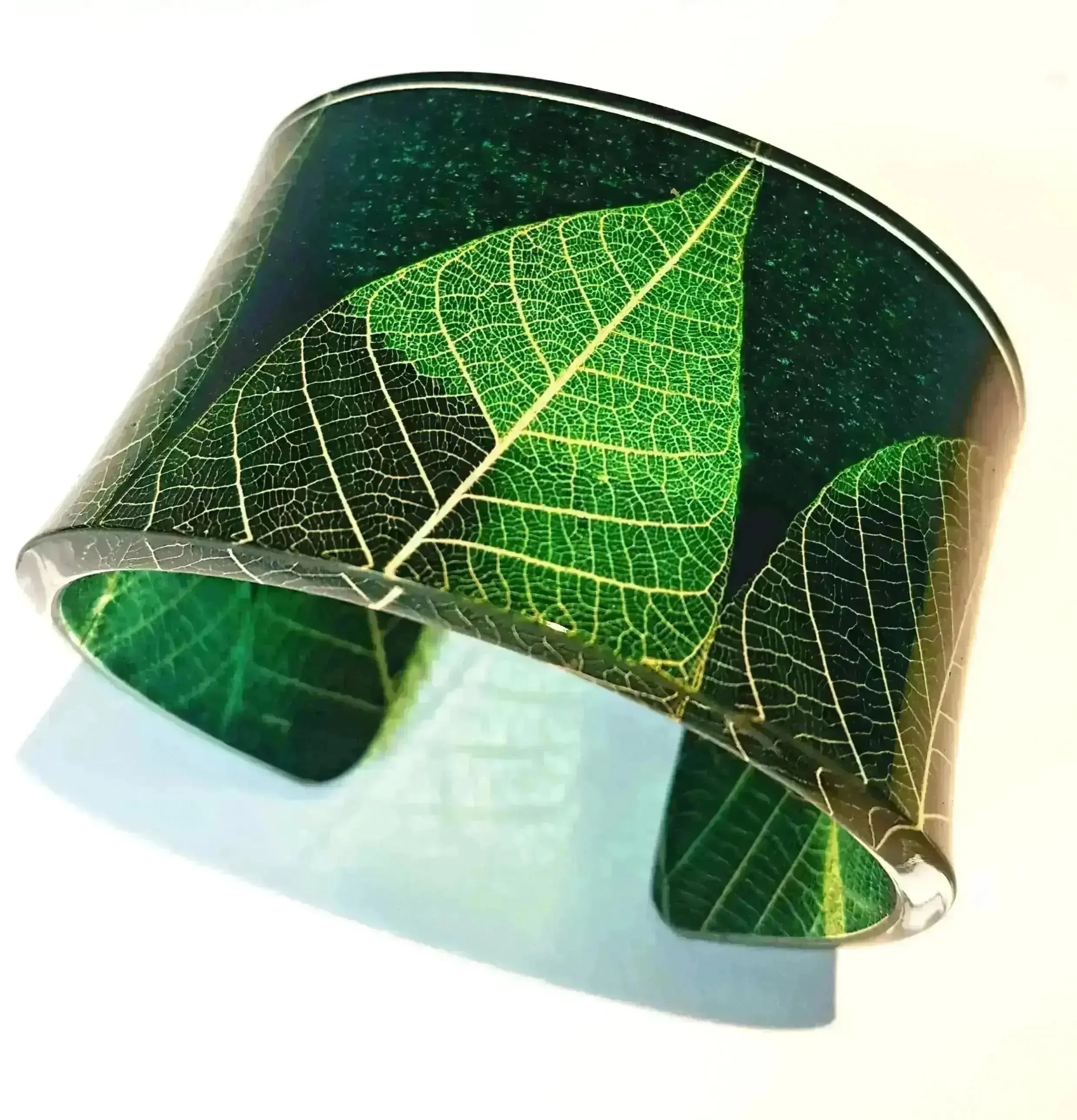 Green Skeleton Leaf  Wide Cuff | Recycled Perspex