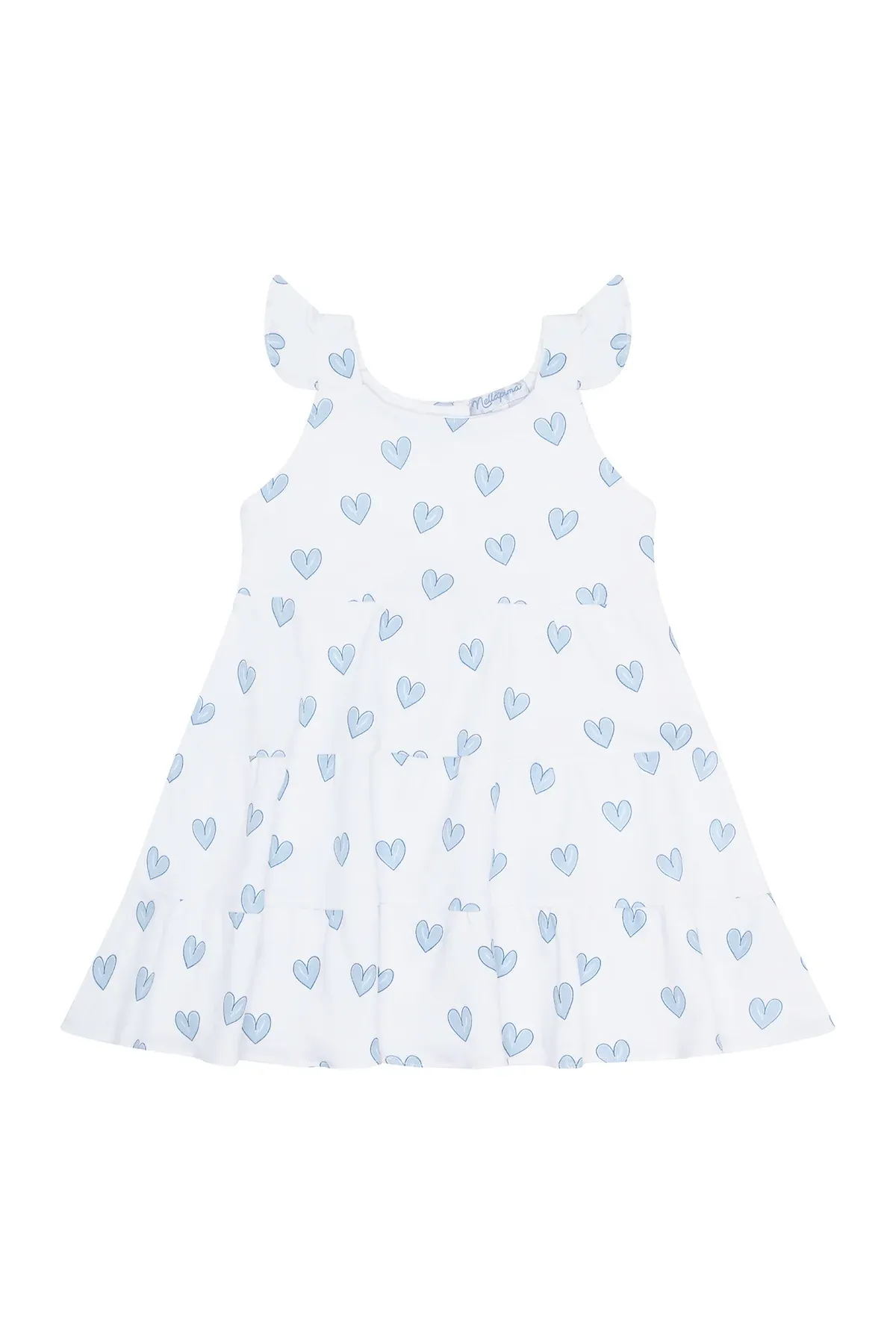 Heart Print Ruffle Dress - Blue