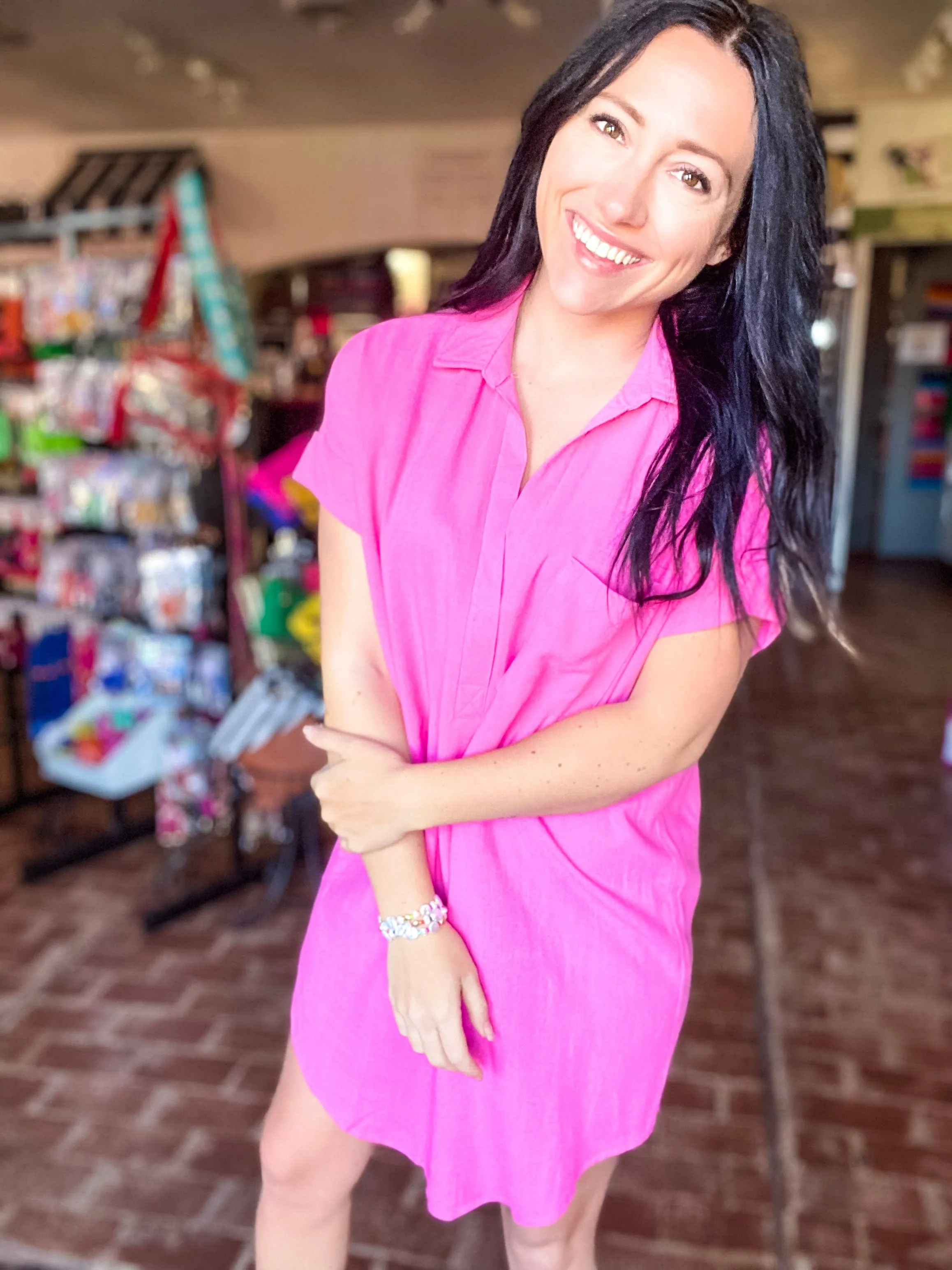 Hot Pink Shirt Dress