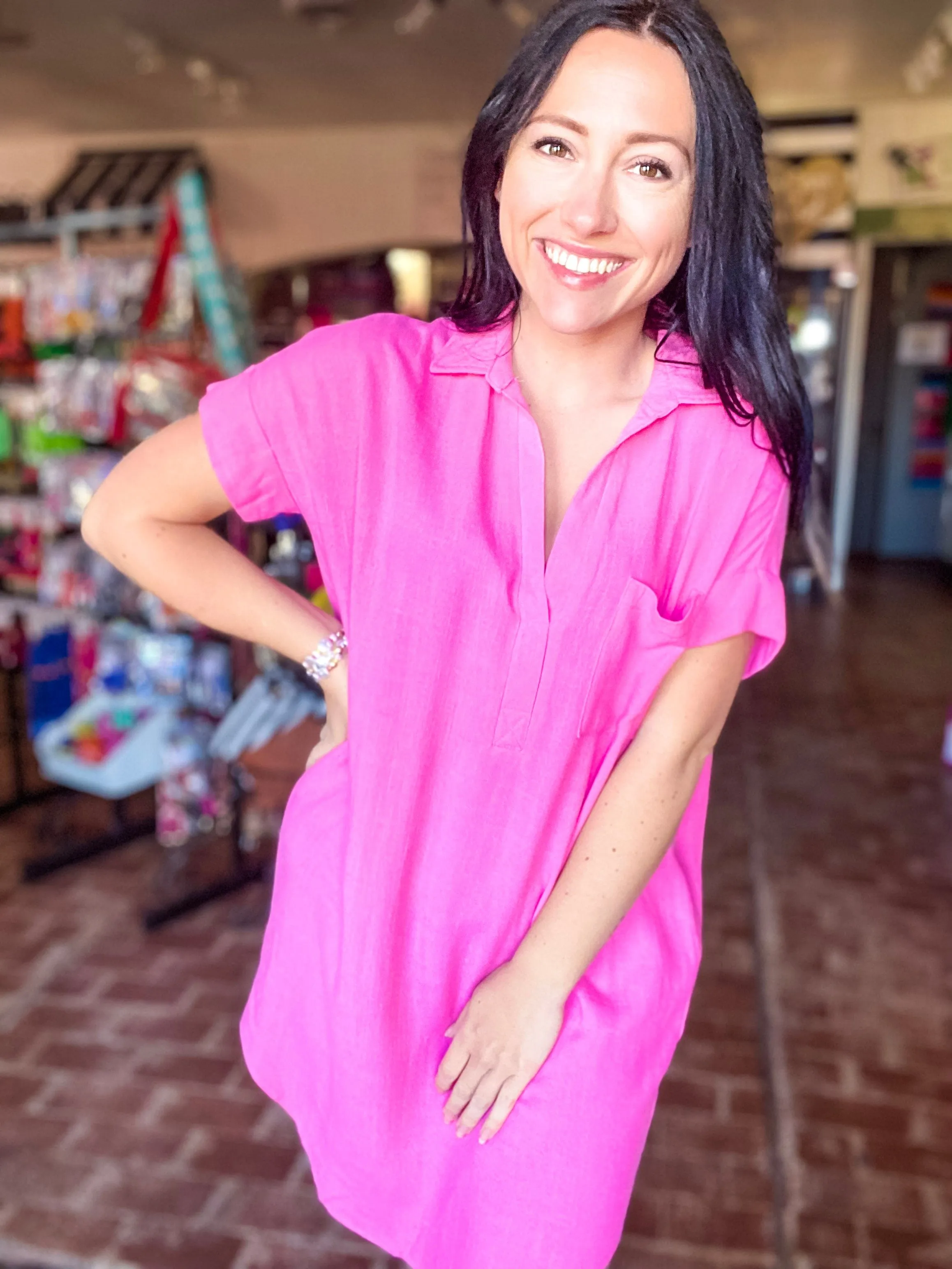 Hot Pink Shirt Dress