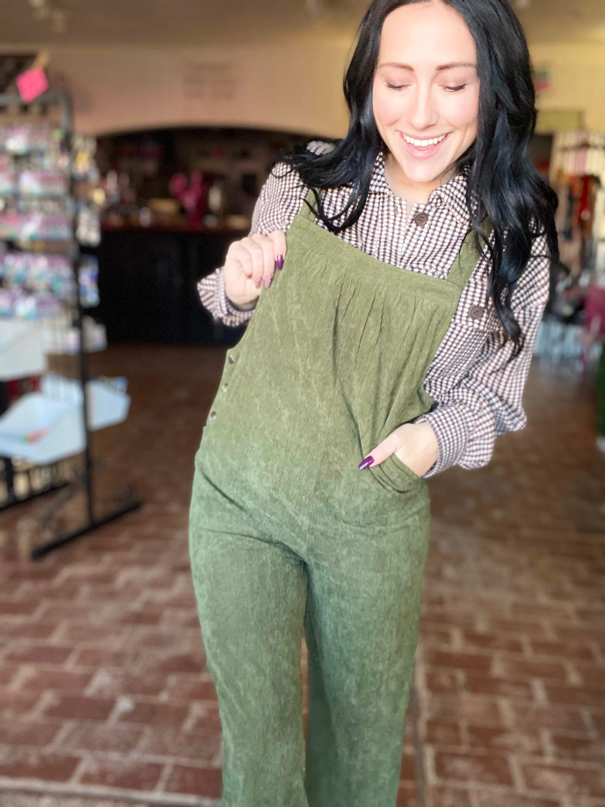 Junie Wide Leg Overall-Olive