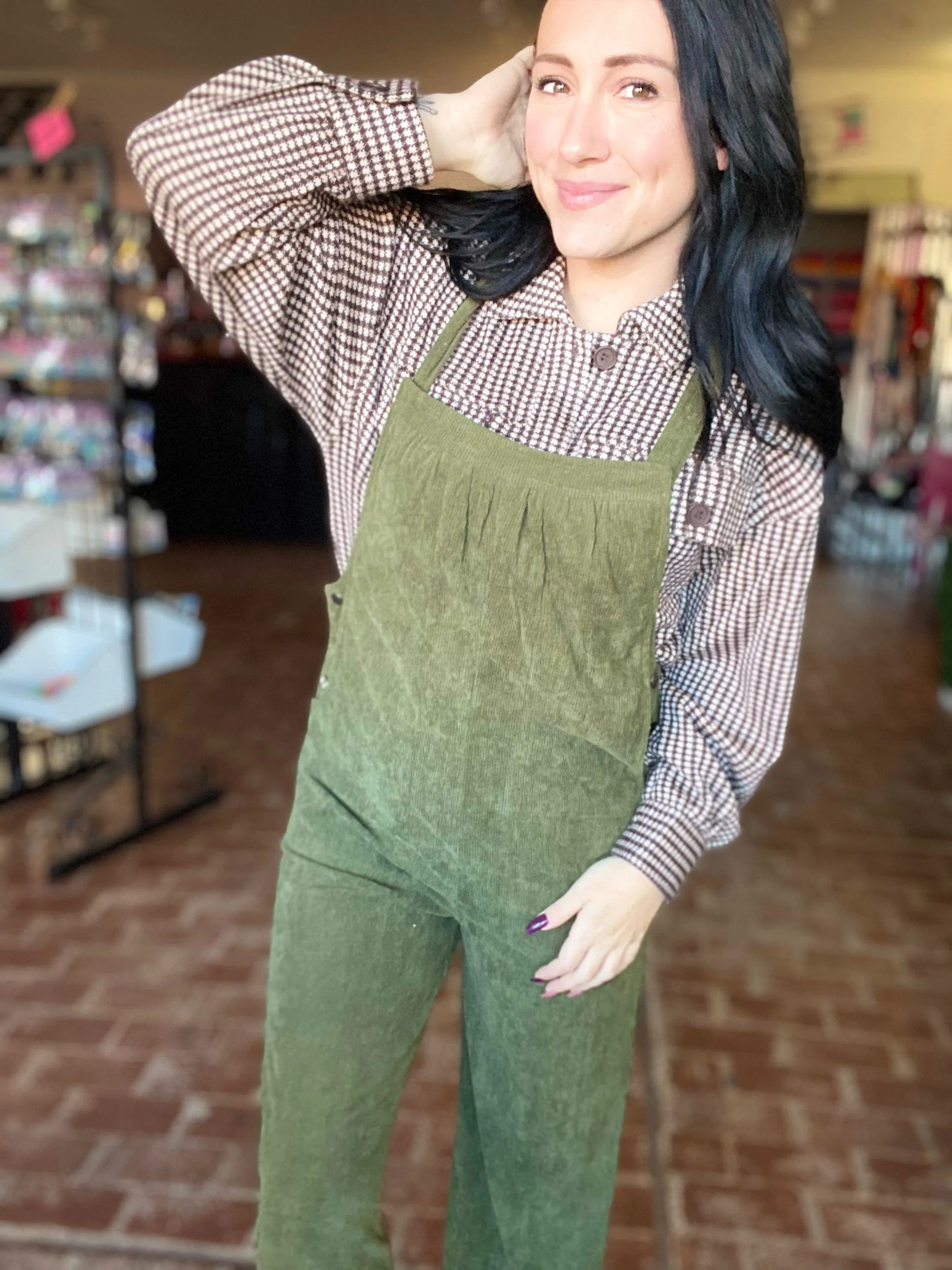 Junie Wide Leg Overall-Olive