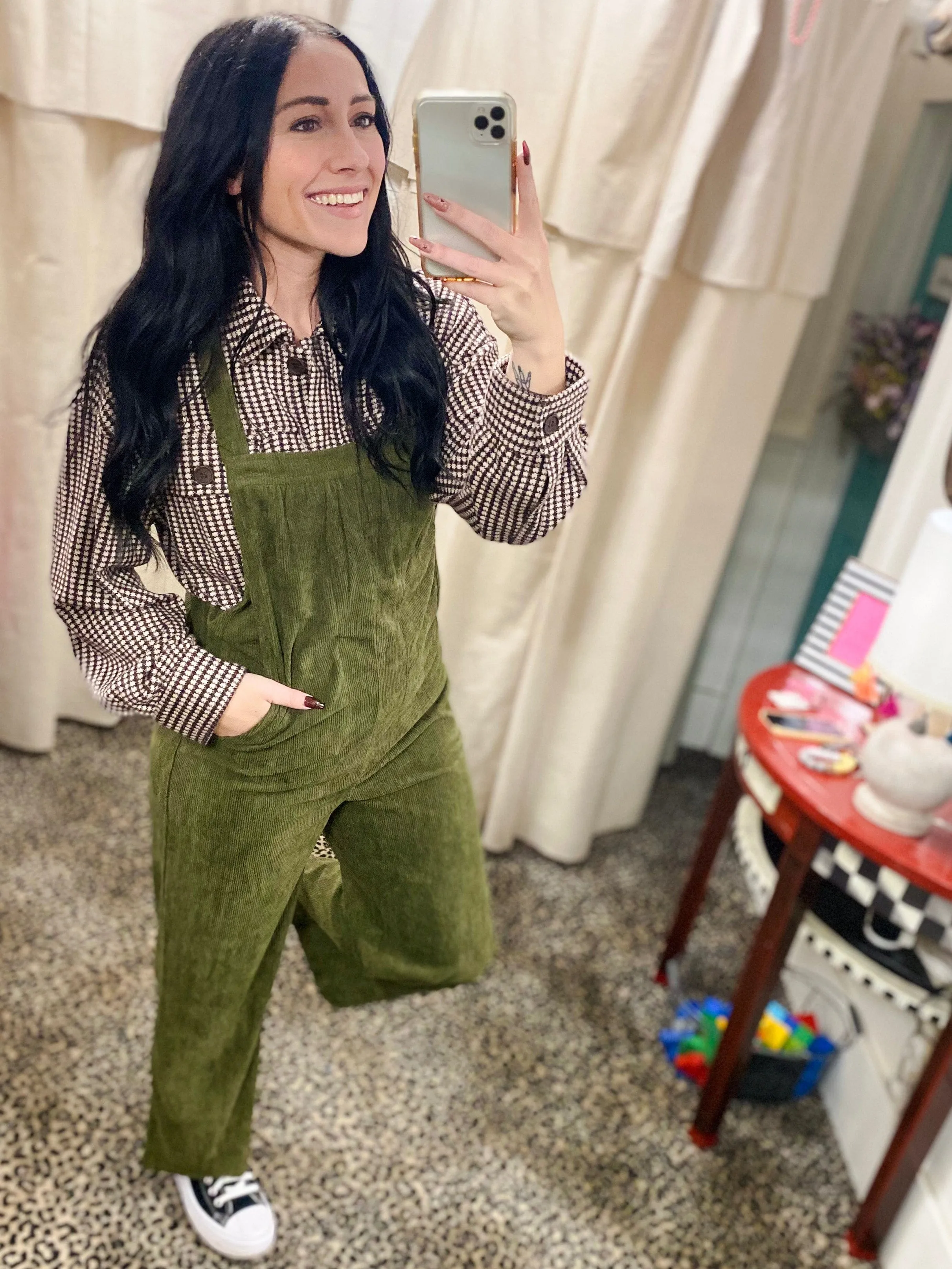 Junie Wide Leg Overall-Olive