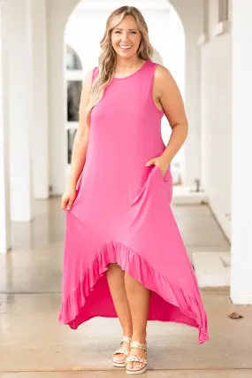 Just Getting By Dress, Fuchsia