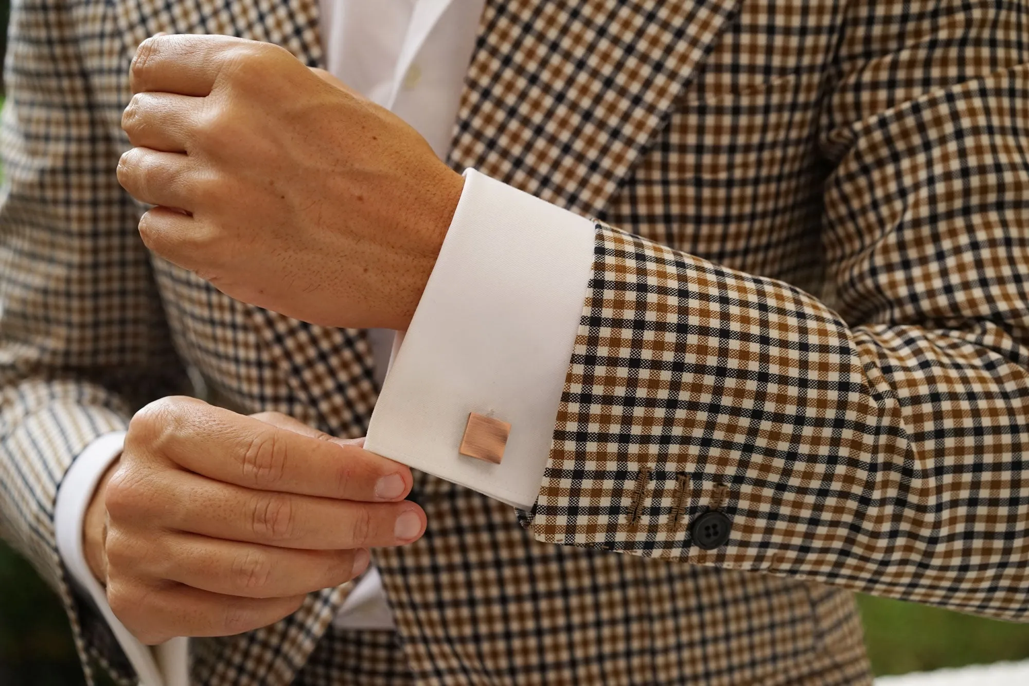 Karnak Brushed Copper Square Cufflinks