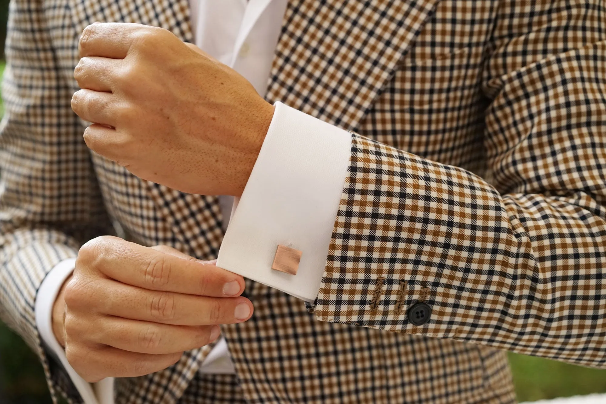 Karnak Brushed Copper Square Cufflinks