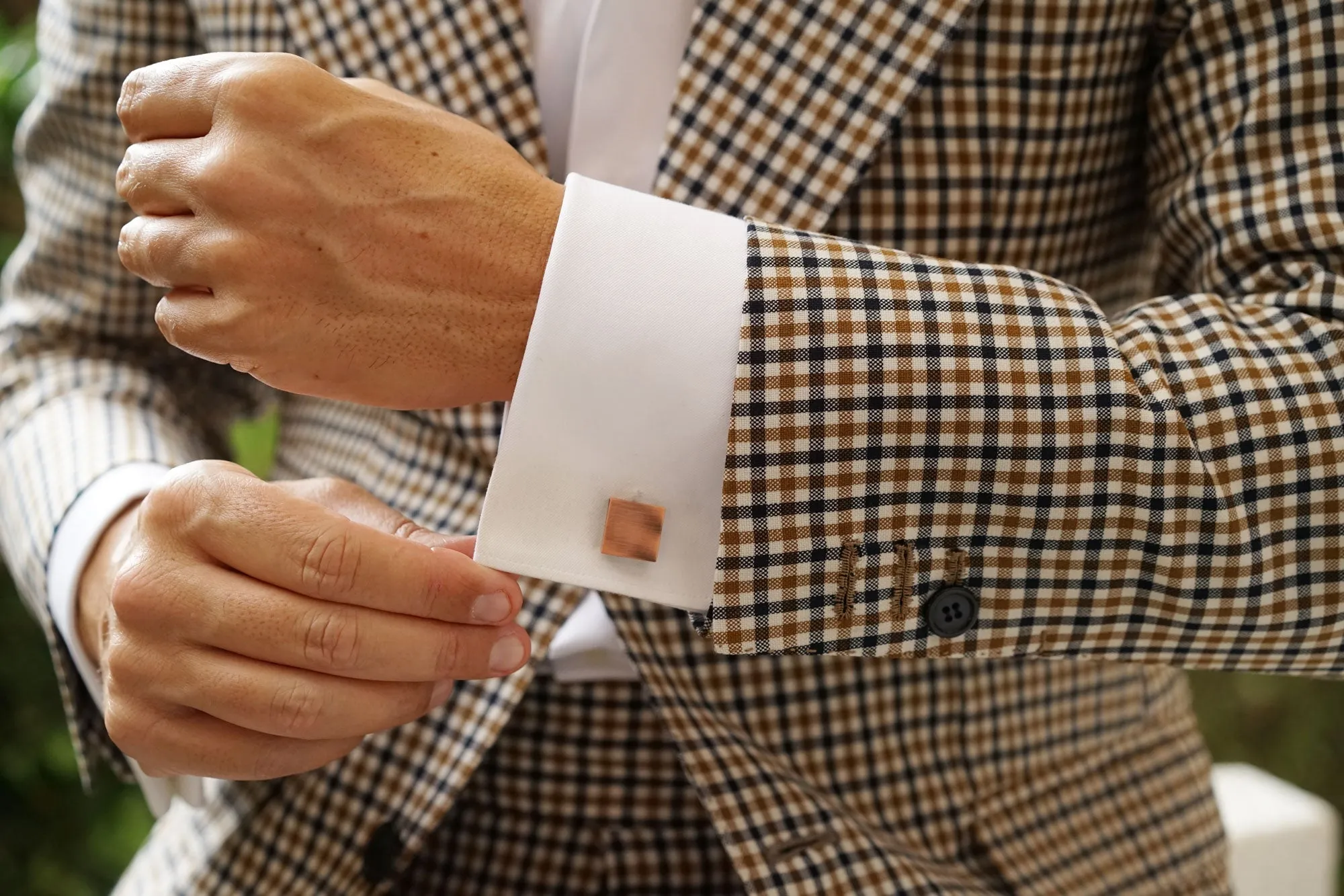 Karnak Brushed Copper Square Cufflinks