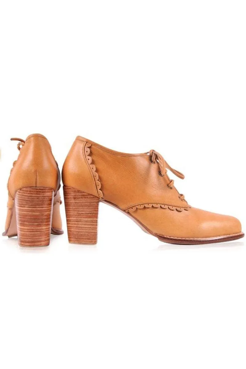 Lace Oxford Heels in Light Tan