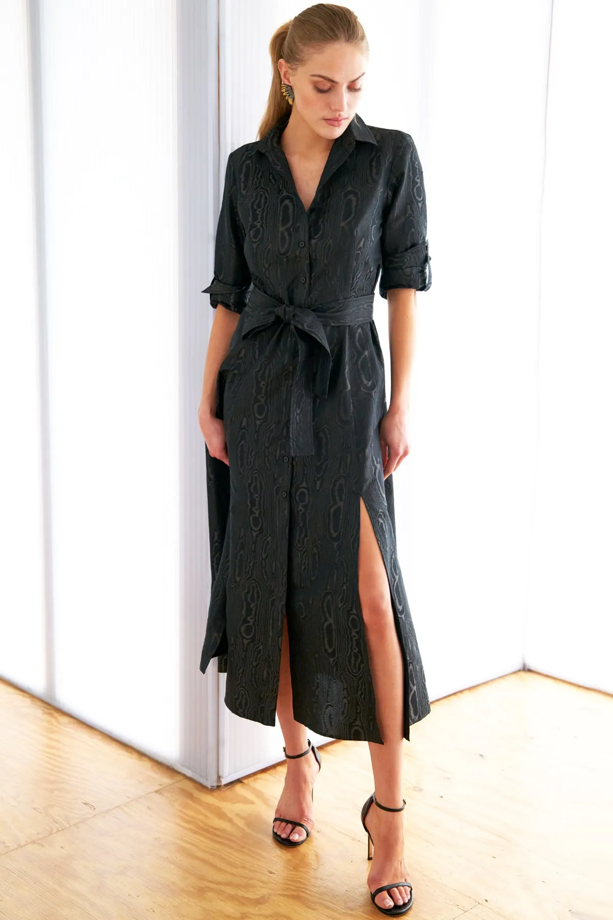 Laine Shirt Dress Black Moire Jacquard