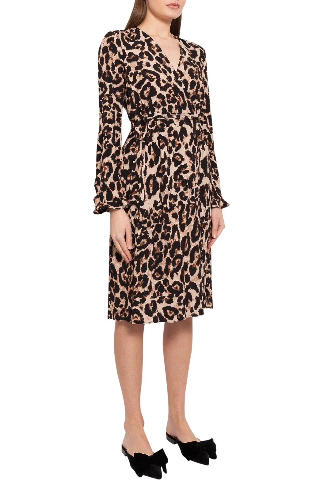 Leopard pattern flared midi-dress