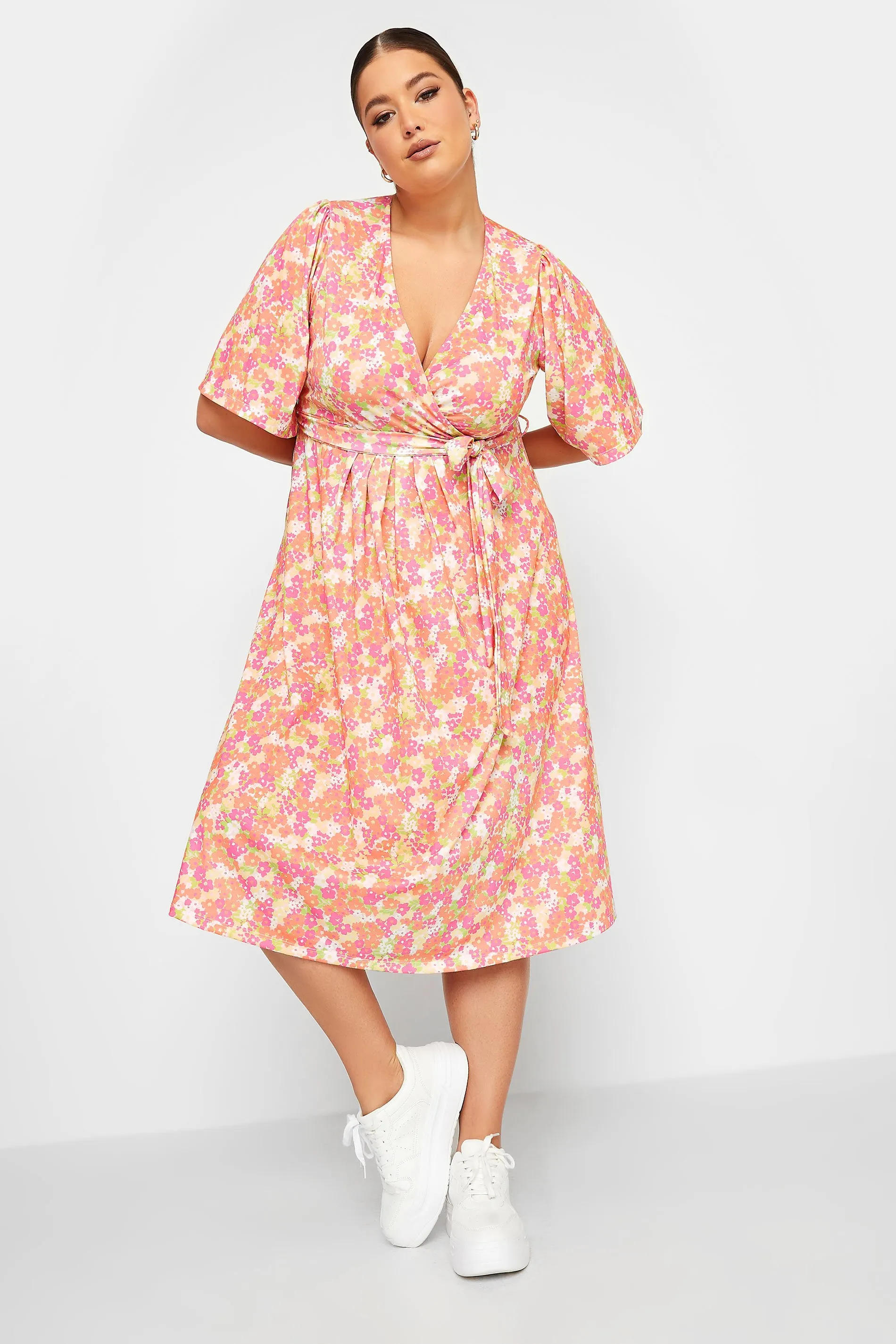 LIMITED COLLECTION Curve Orange Floral Print Wrap Midi Dress