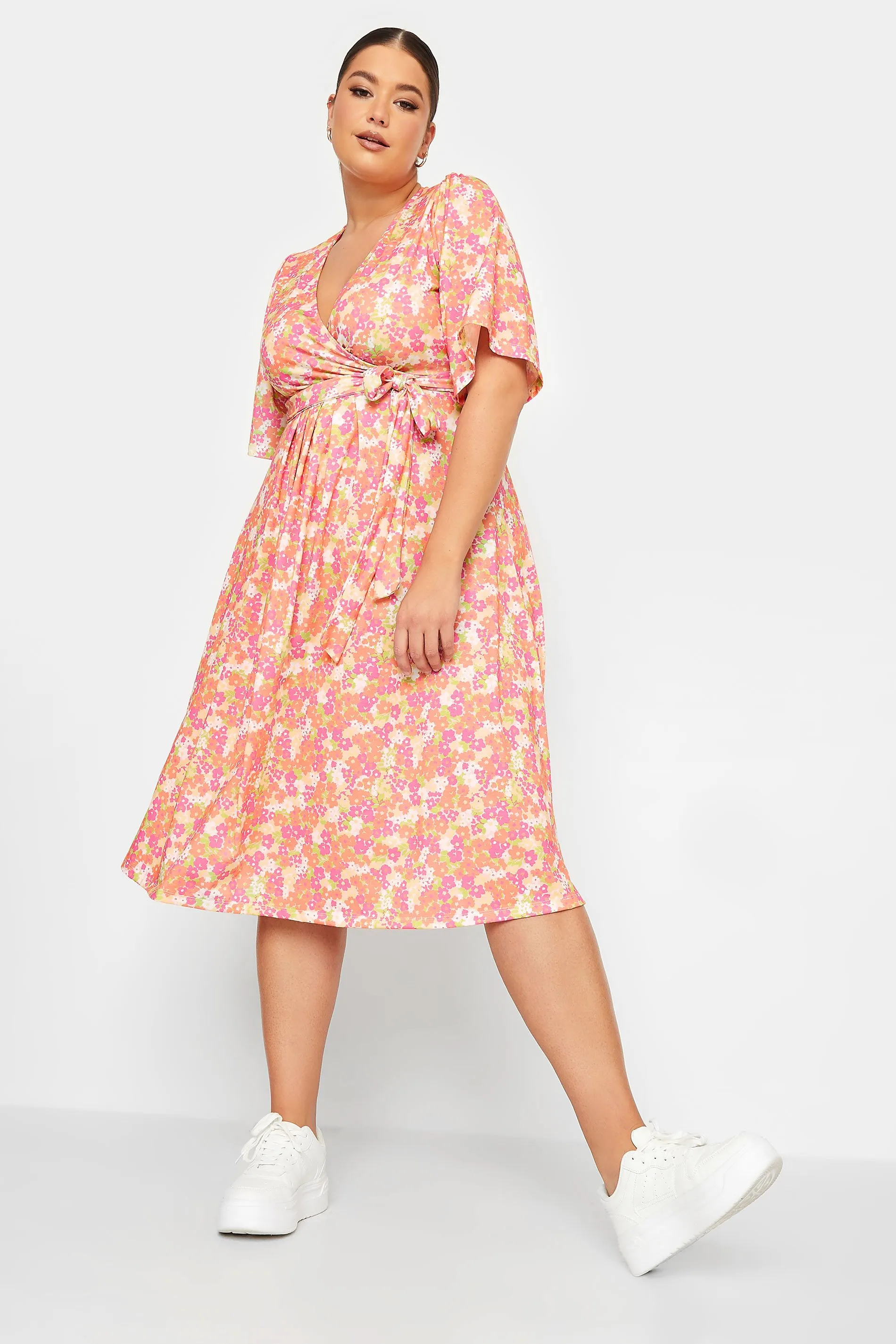 LIMITED COLLECTION Curve Orange Floral Print Wrap Midi Dress