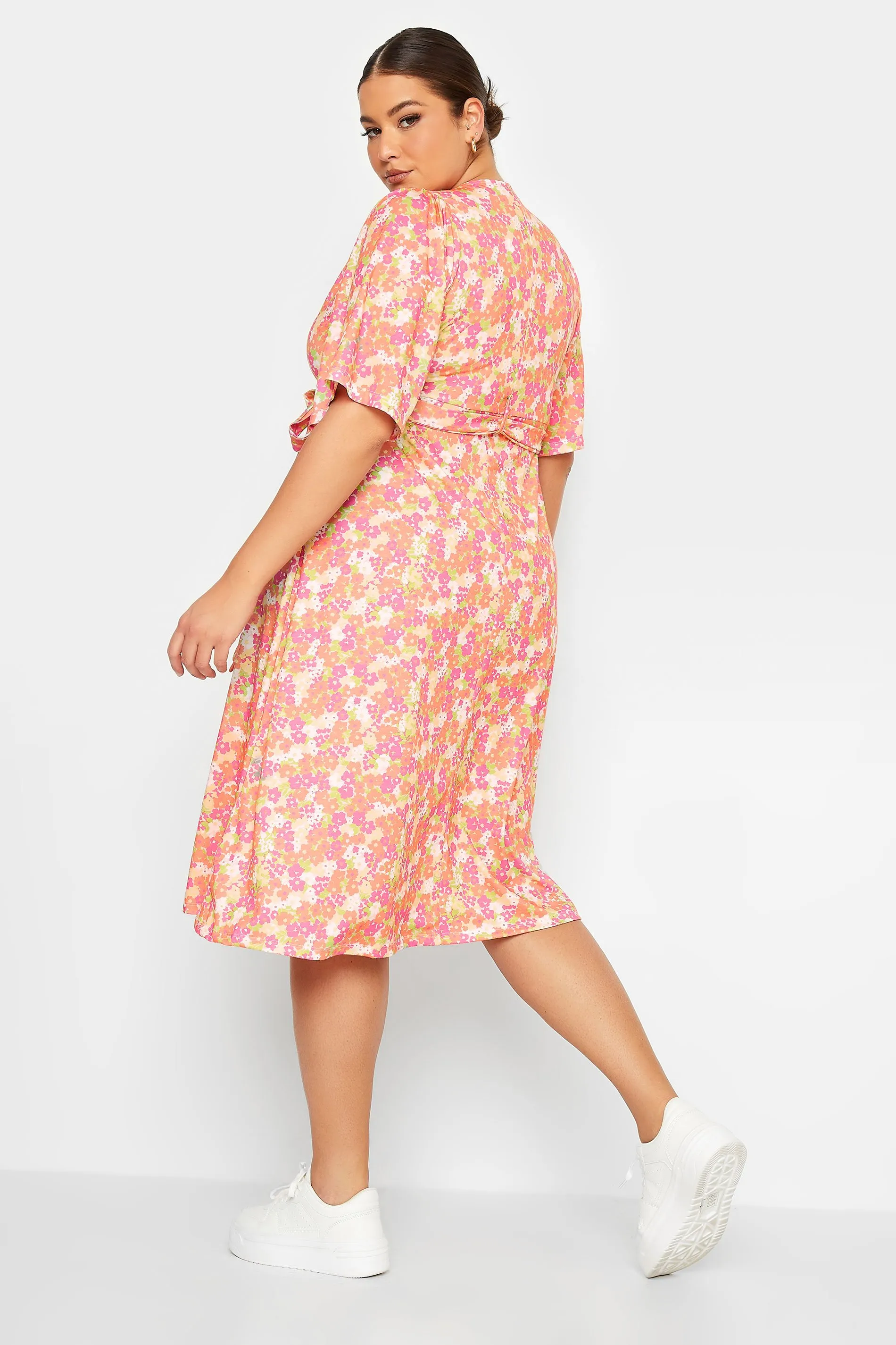 LIMITED COLLECTION Curve Orange Floral Print Wrap Midi Dress