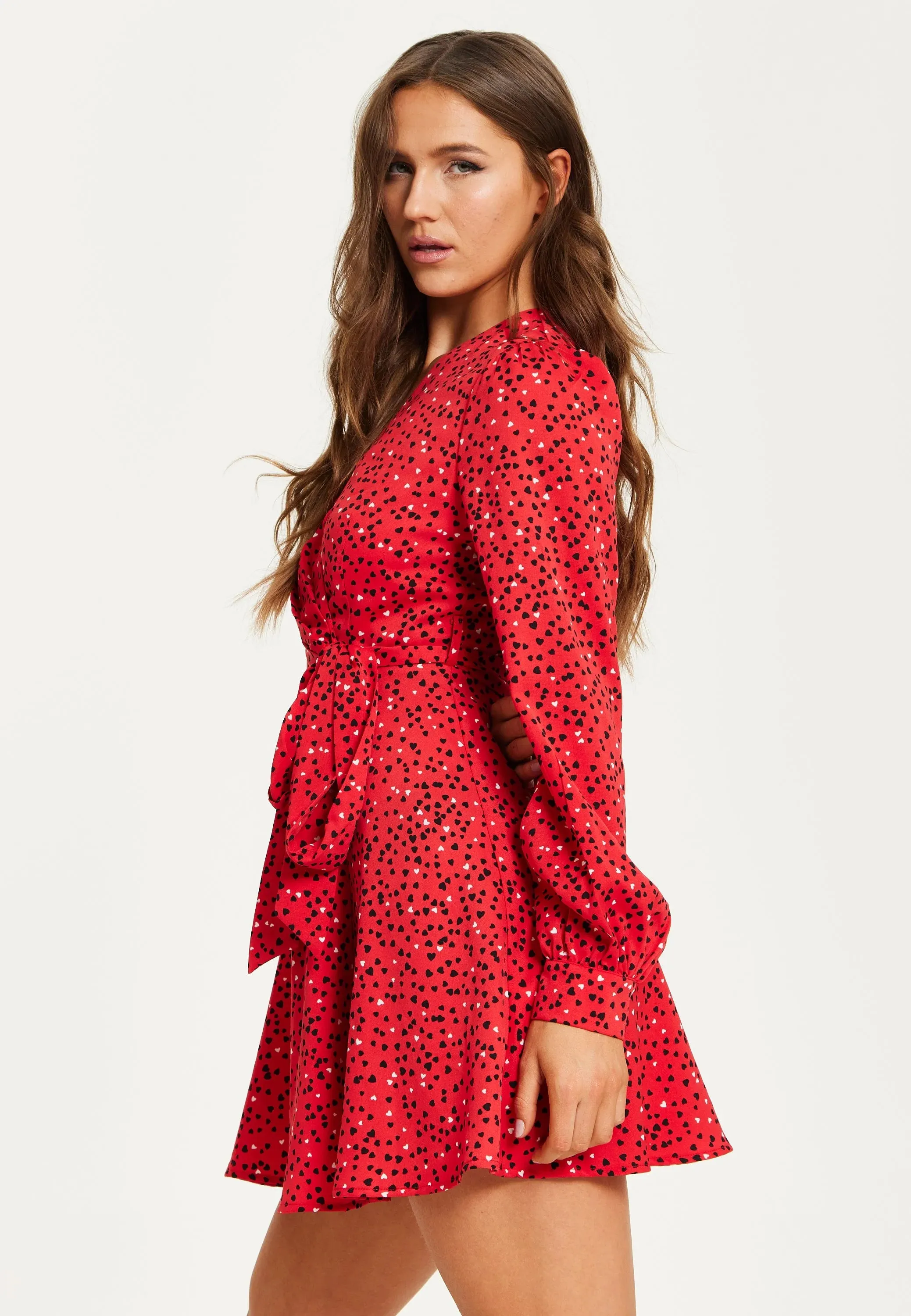 Liquorish Heart Print Mini Wrap Dress