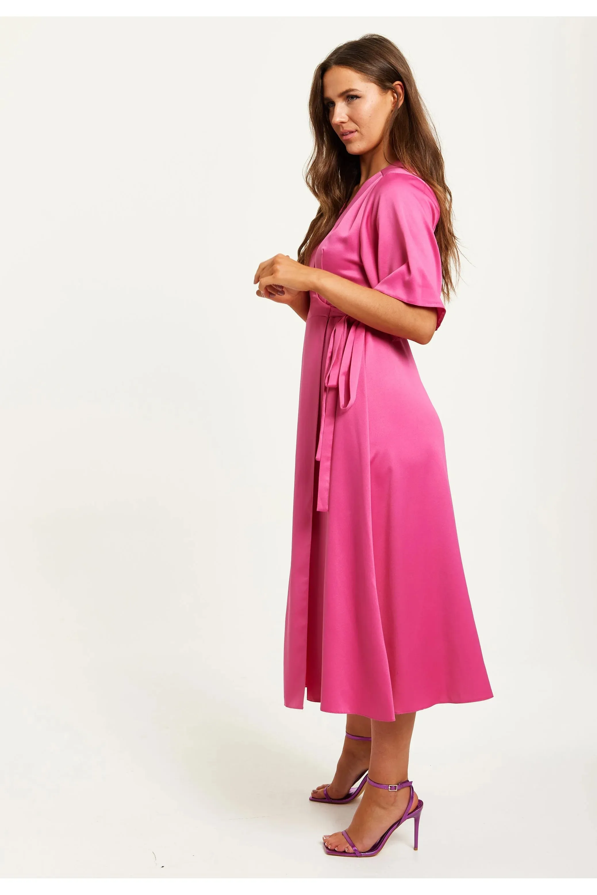 Liquorish Maxi Wrap Dress With Kimono Sleeves