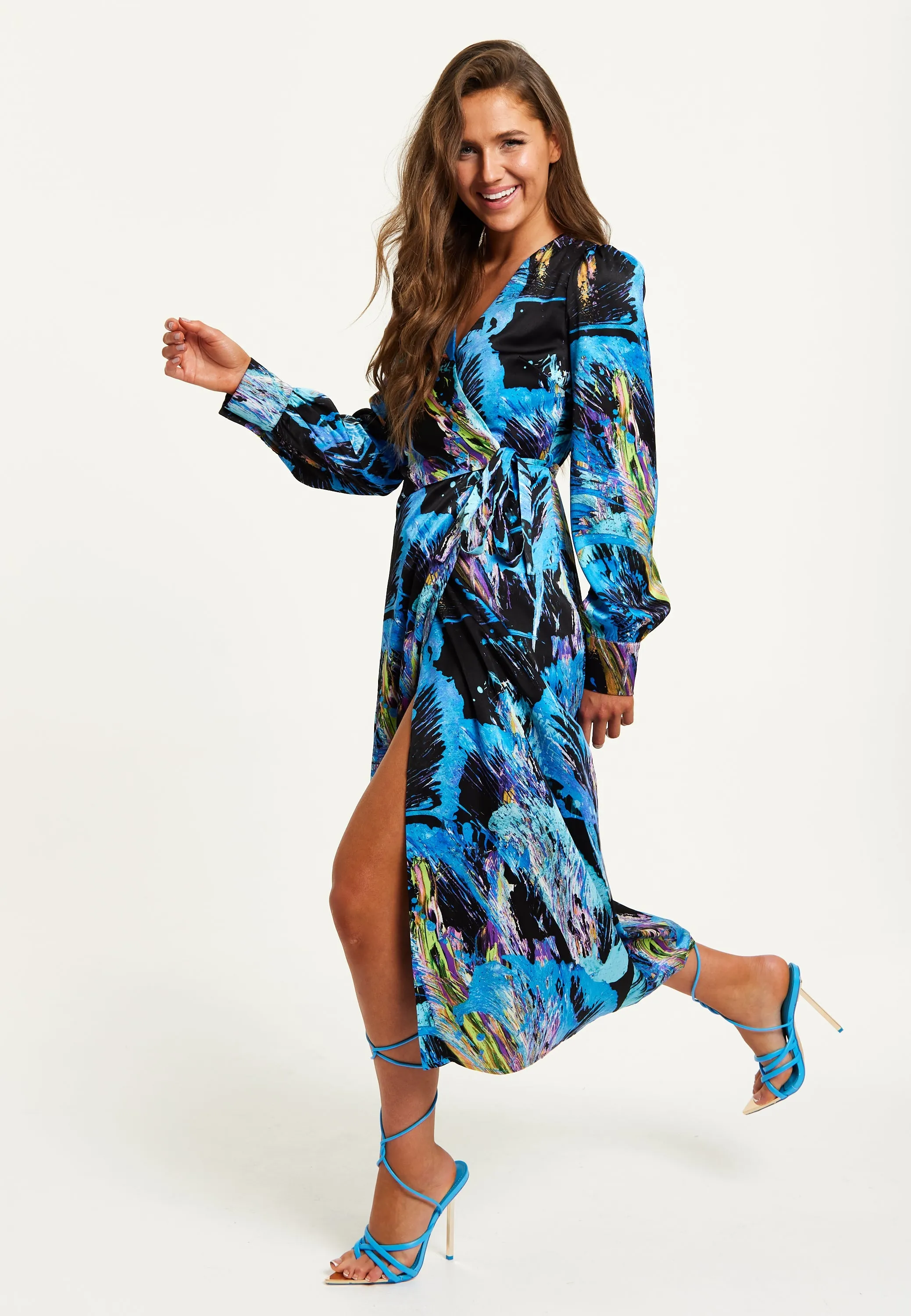 Liquorish Multicolour Abstract Print Midi Wrap Dress