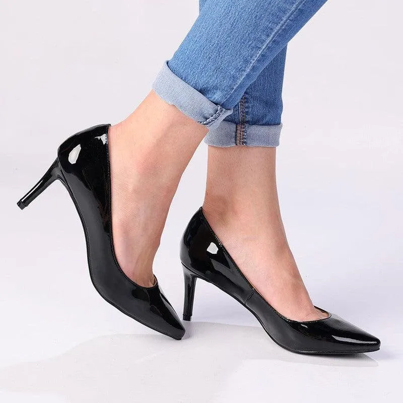 Madison Penny Patent Court Heels - Black