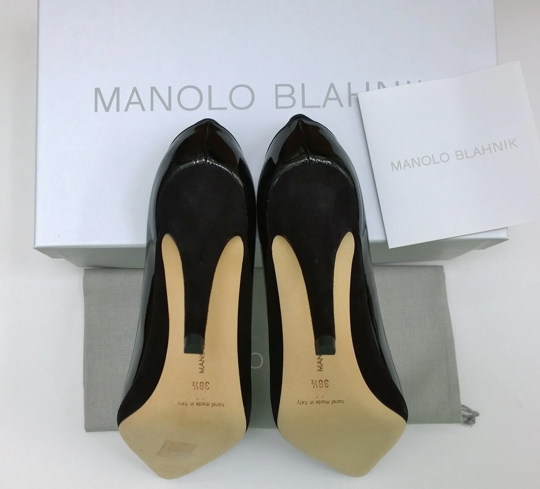 Manolo Blahnik Rasida 105 Black Patent and Suede Heels