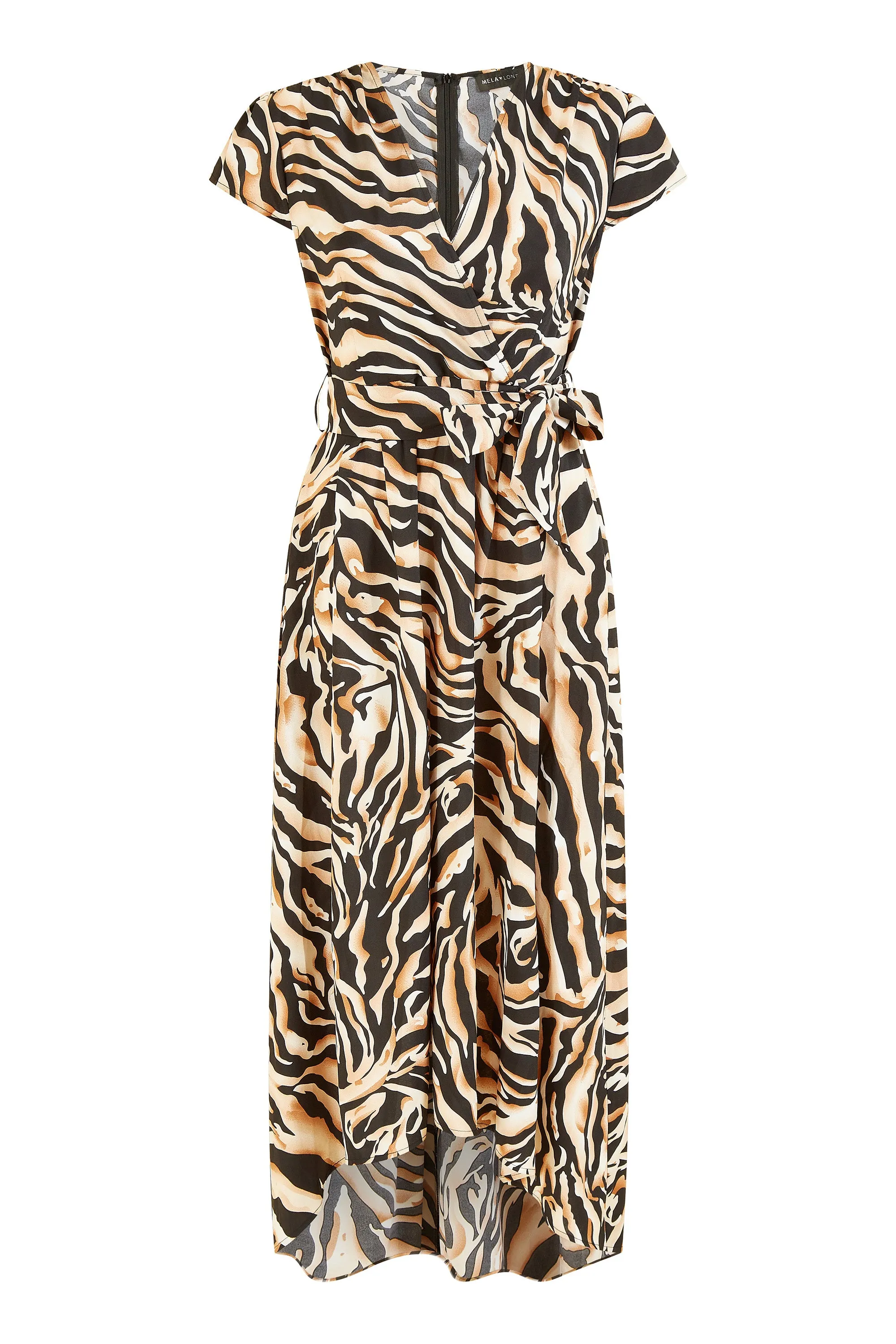 Mela London Zebra Print Dipped Hem Wrap Dress