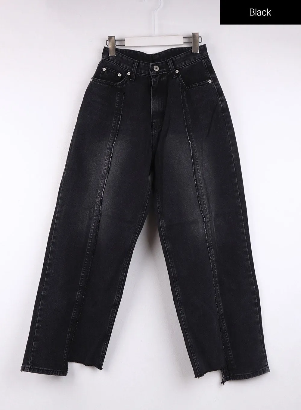 Mid Waist Wide Leg Denim Stitching Jeans CJ419