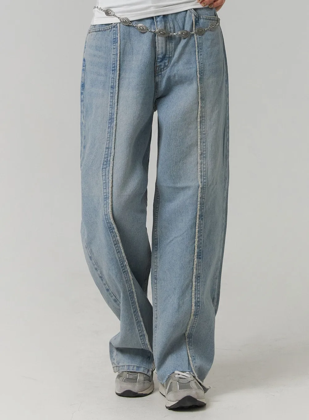 Mid Waist Wide Leg Denim Stitching Jeans CJ419