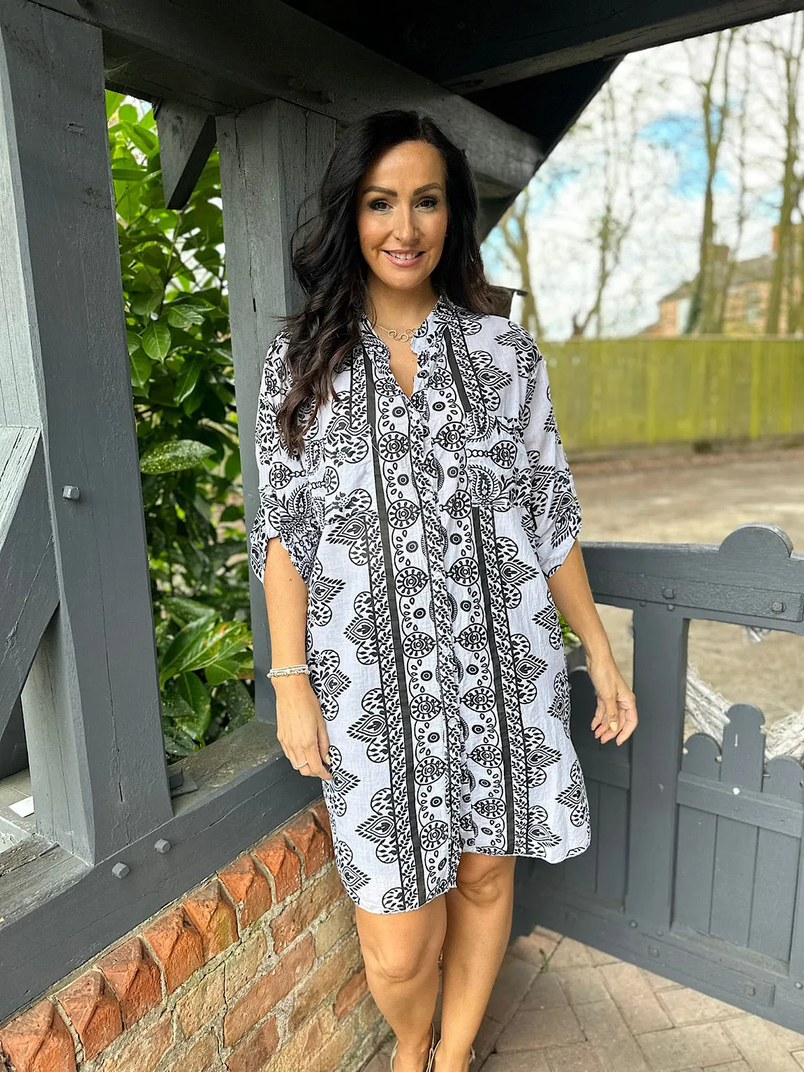 Monochrome Multi Pattern Shirt Dress Cassie