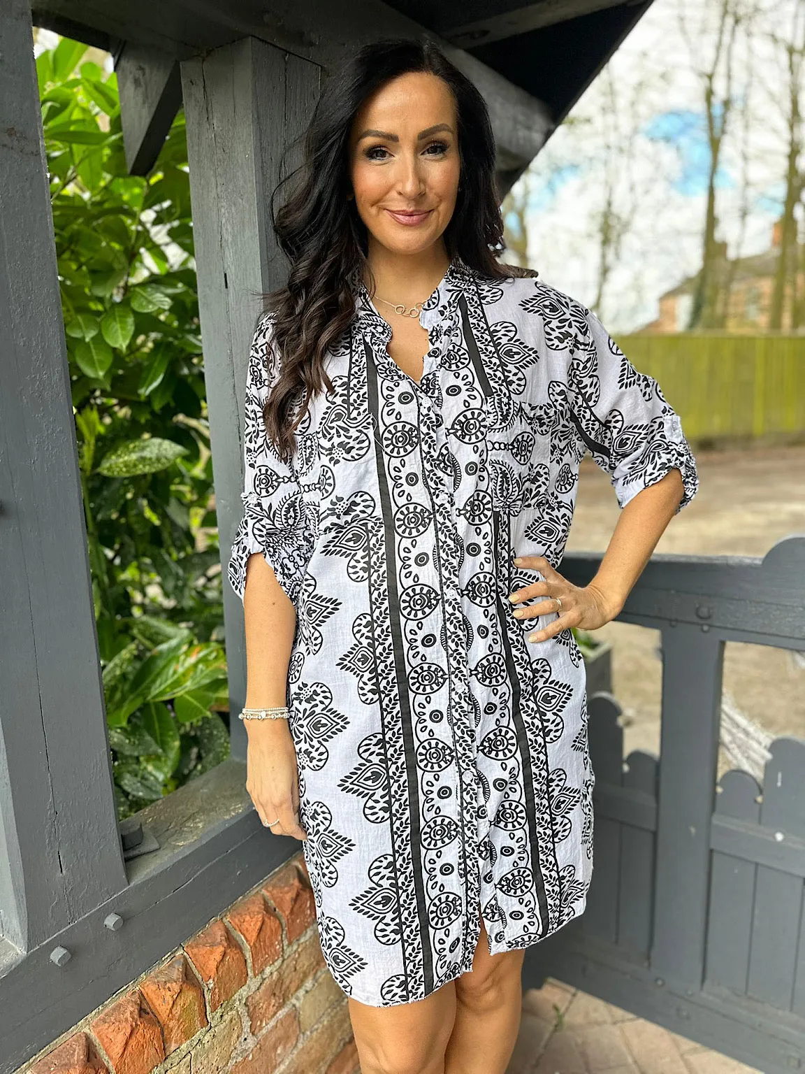 Monochrome Multi Pattern Shirt Dress Cassie